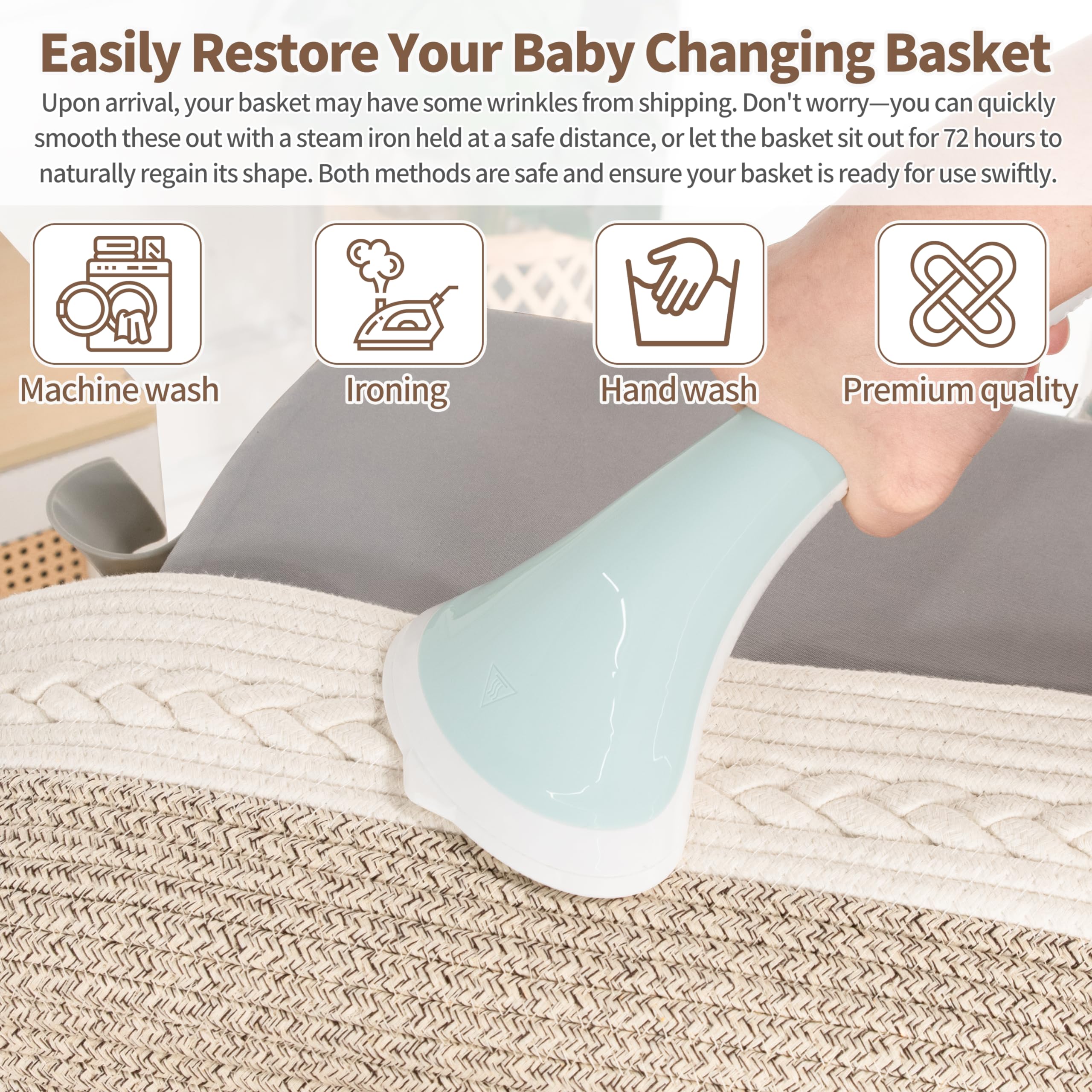 Organic Cotton Baby Changing Basket with Changing Pad – Portable Diaper Caddy for Nursery Dresser | Grey Moses Basket for Newborns | Perfect for Bedroom, Nursery & Travel Baby Care Essentials