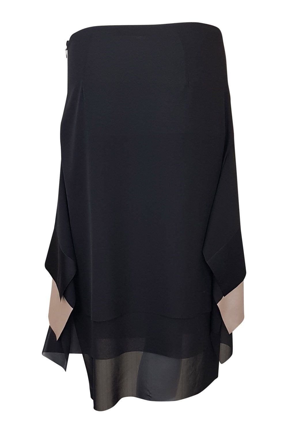 CEDRIC CHARLIER Women's Black & Pink Chiffon Layered Skirt - UK Size 8 | Elegant Flowy Midi Skirt for Party, Wedding & Special Occasions