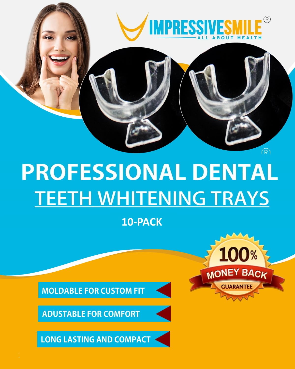 10-Pack Thermo-Molding Boil & Bite Teeth Whitening Trays - Custom Dental Mouth Guards for Teeth Whitening & Protection - Perfect for At-Home Whitening, Sensitive Teeth & Nighttime Teeth Grinding (Impressive Smile Brand)
