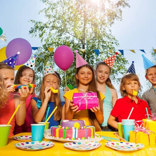 Chstarina 11-Piece Party Hat Set - Colorful Birthday Cone Hats with Pom Poms for Kids, Girls, Boys & Adults | Includes 9 Cone Hats + 2 Crowns | Perfect for Birthday Parties, Baby Showers & Festive Celebrations