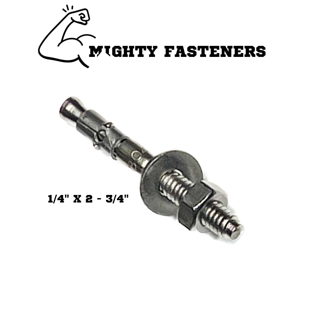 Premium 304 Stainless Steel Wedge Anchors 1/4x2-3/4 - Heavy Duty Concrete Bolts for Masonry & Construction - 25 Pack