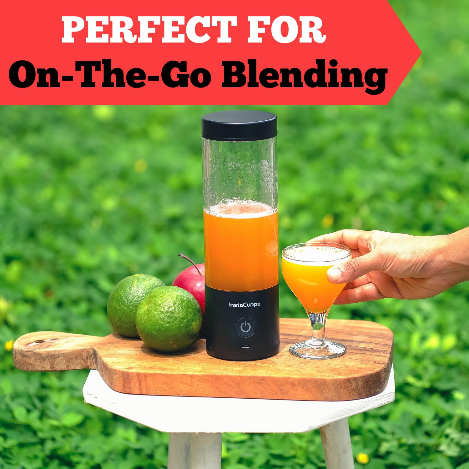 InstaCuppa Ultra Slim Portable Blender Bottle - 180W Powerful USB Rechargeable Smoothie Maker with 3000mAh Battery, 6 Stainless Steel Blades & 480ml BPA-Free Container - Perfect for Gym, Travel & Healthy Shakes at Home/Office