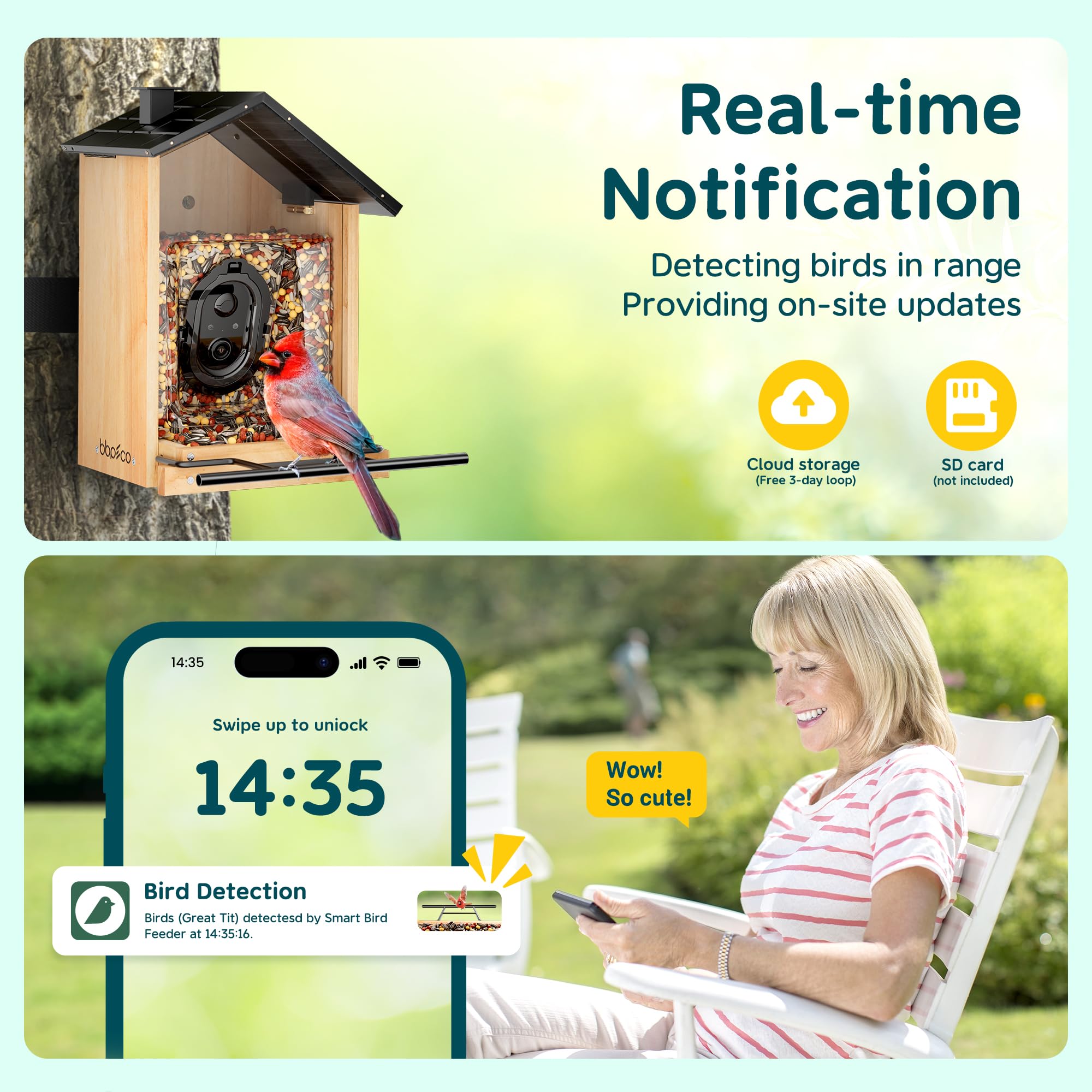 Solar Powered Bird Feeder Camera with AI Recognition - 3L Capacity Smart Bird Feeder Identifies 10,000+ Species | Cloud Storage, Auto Capture & Instant Alerts | Perfect Gift for Bird Watchers | Ideal for Backyard Birding & Wildlife Observation
