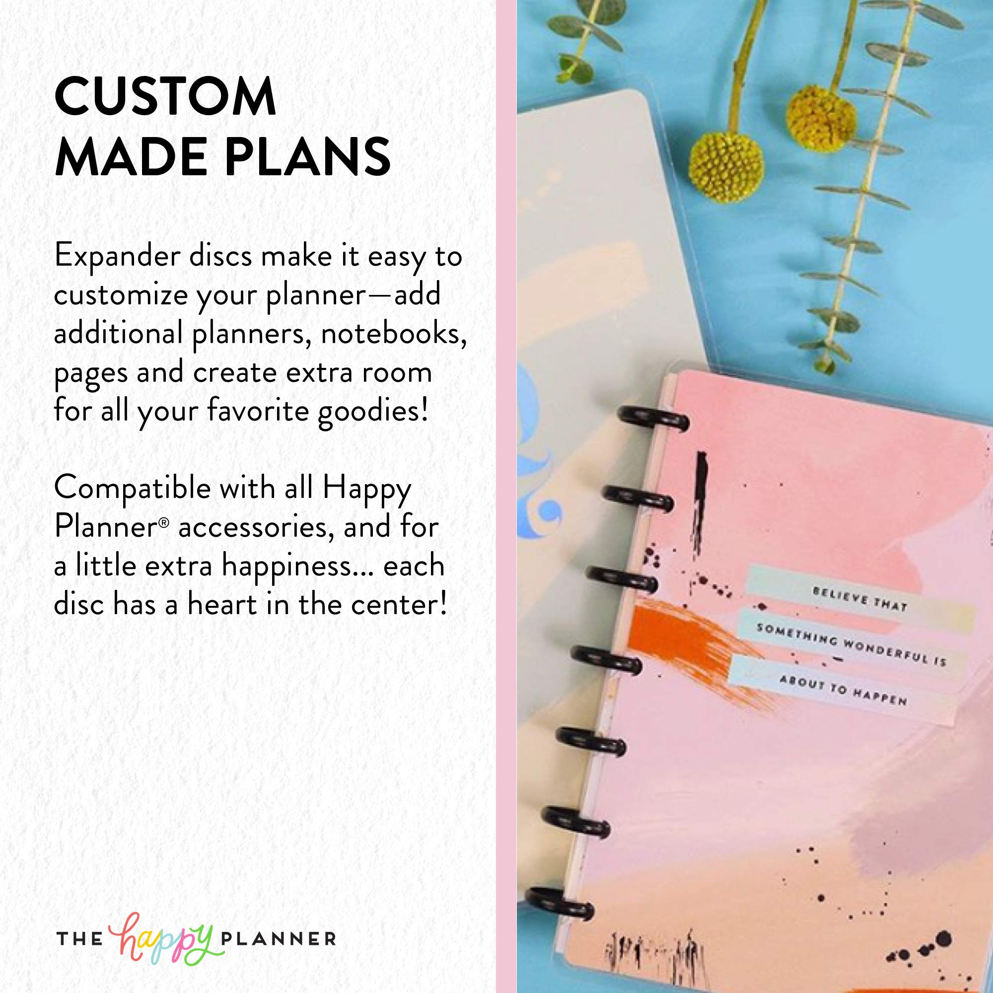 Me & My BIG Ideas Plastic Expander Discs - Black Happy Planner Scrapbooking Supplies - Add Extra Pages, Notes & Artwork - Create More Space for Notebooks, Planners & Journals - Perfect for DIY Scrapbooking, Bullet Journaling & Planner Organization