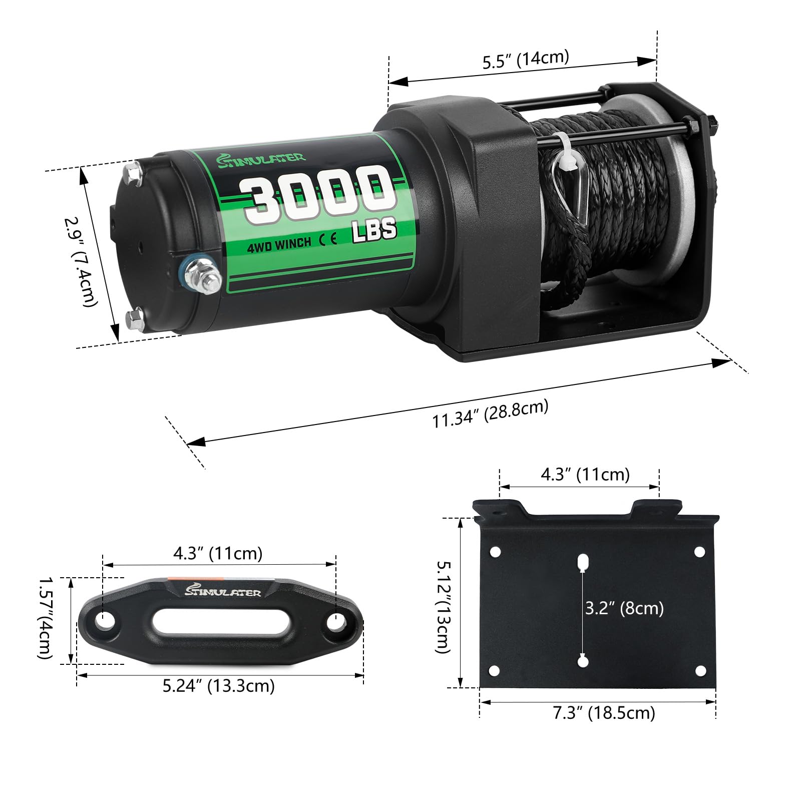 3000lb ATV Winch with Synthetic Rope - 12V Electric Winch with Wireless Remote & Manual Switch, Hawse Fairlead, IP67 Waterproof - Perfect for Off-Roading, Trailers, Boats & UTVs - Heavy Duty Recovery & Towing Solution