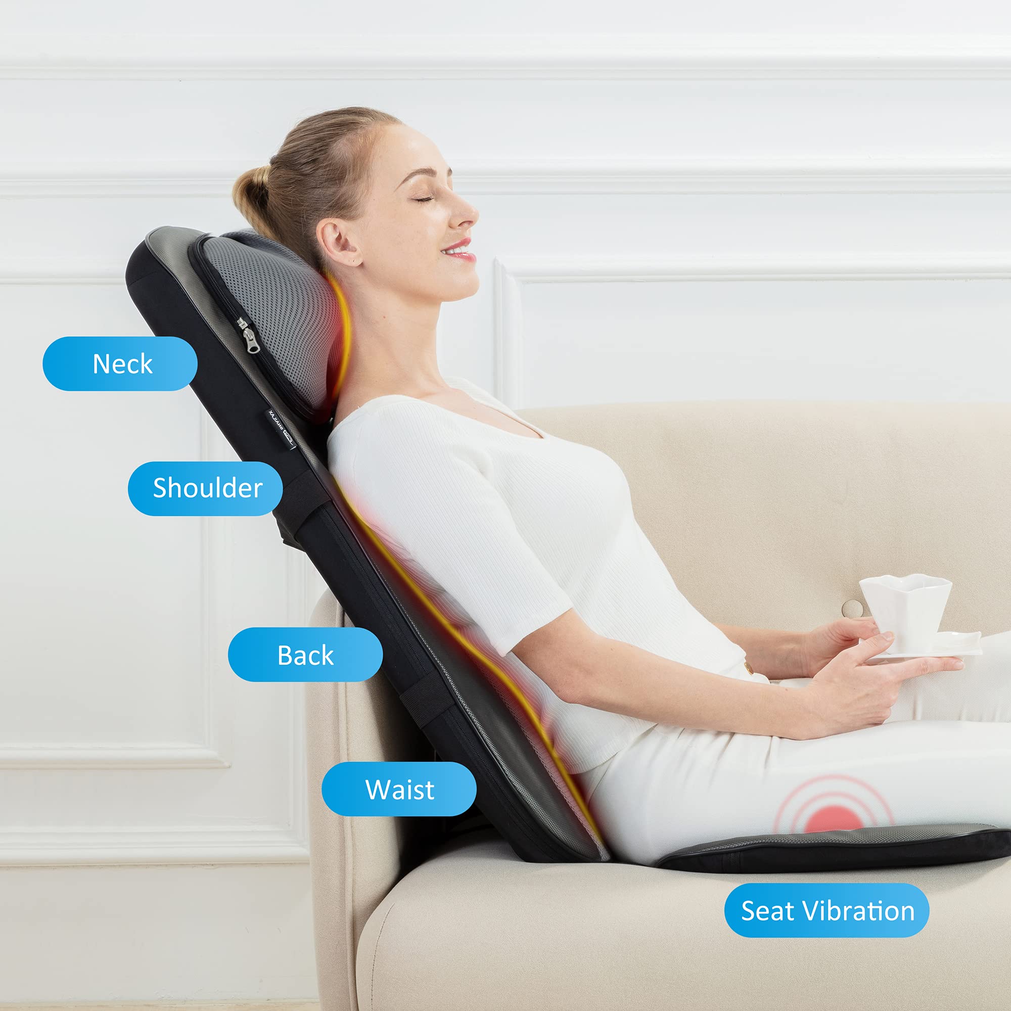 Snailax Shiatsu Massage Chair Pad with Heat - Full Body Deep Kneading & Rolling Massage for Neck, Back & Shoulders - Adjustable Height - Perfect Gift for Men & Women - Ideal for Home, Office & Car Relaxation