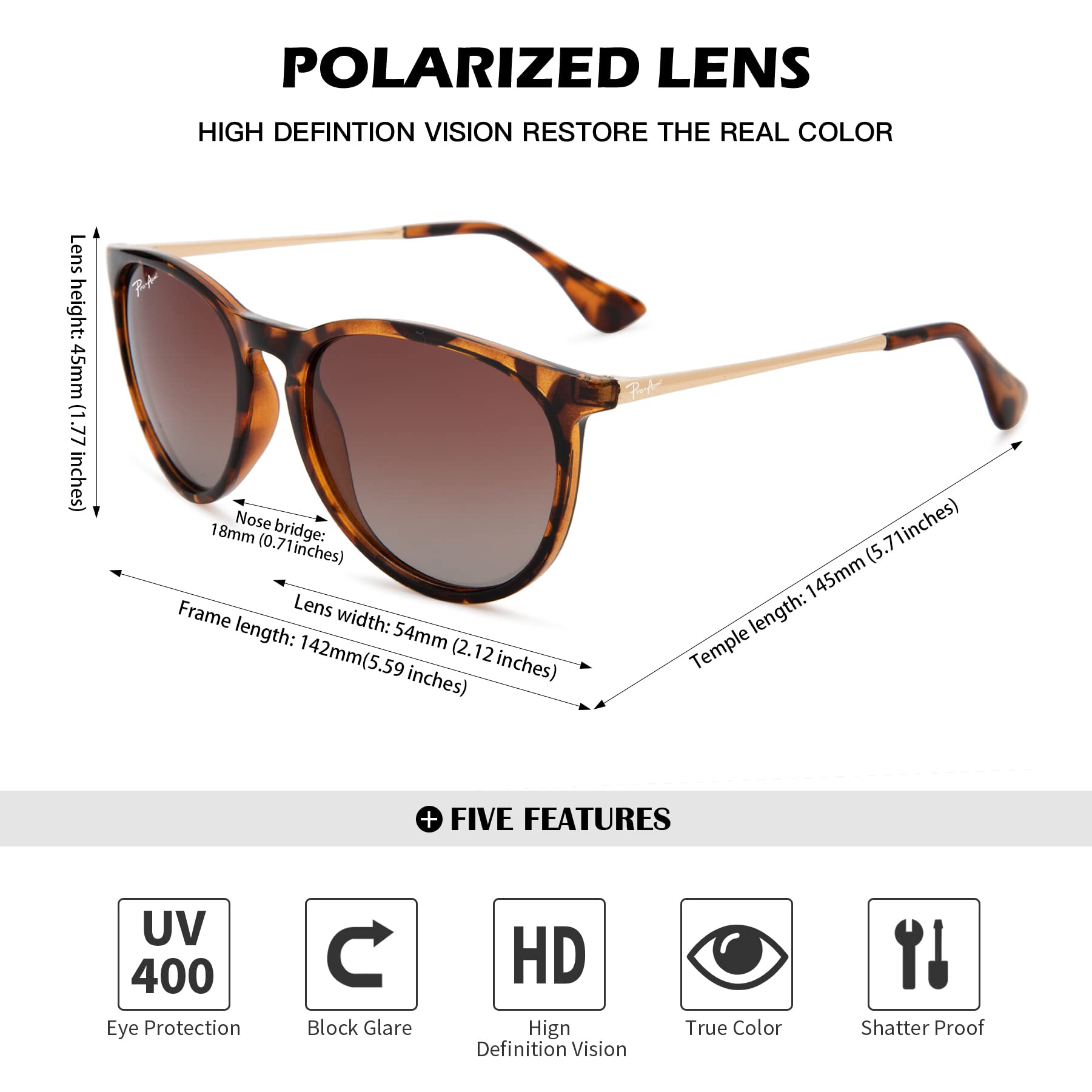 Pro Acme Polarized Sunglasses for Women & Men - Classic Round Frame, 100% UV Protection, Lightweight TR90 Unbreakable Design - Perfect for Driving, Beach & Outdoor Activities