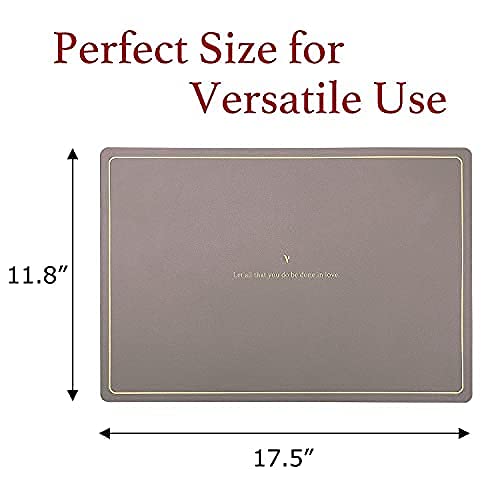 VUDECO Set of 6 Faux Leather Placemats - Heat Resistant, Waterproof & Stain Resistant Modern Dining Table Mats in Grey | Perfect for Everyday Meals, Dinner Parties & Holiday Gatherings