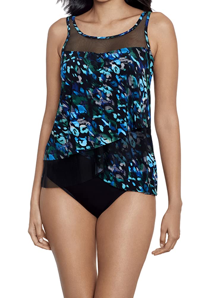 Miraclesuit Women's High Neck Underwire Tankini Swim Top - Supportive One Piece Bathing Suit for Swimming, Beach & Pool Activities