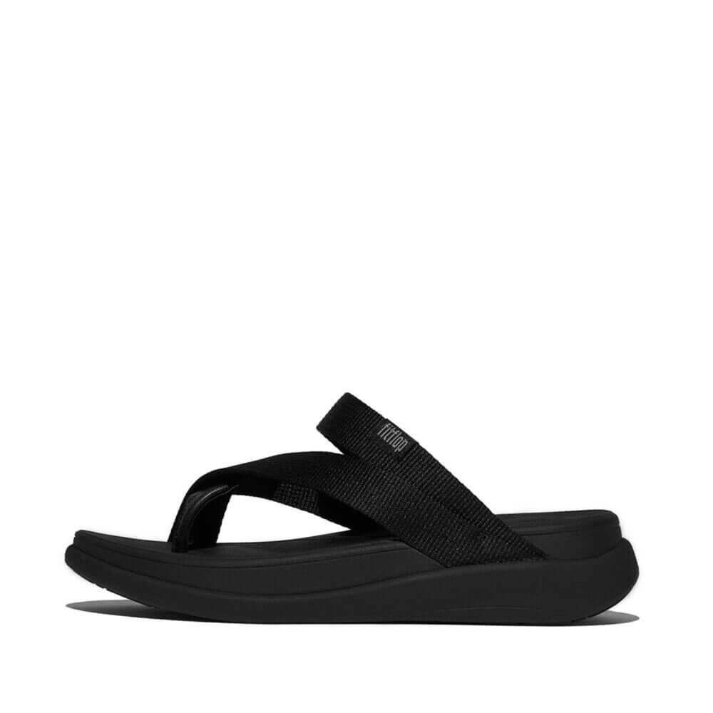 F Mode Go Webbing Flatform Sling Sandals - All Black | Comfortable Summer Beach Shoes for Women | Perfect for Casual Outings, Vacations and Poolside Wear