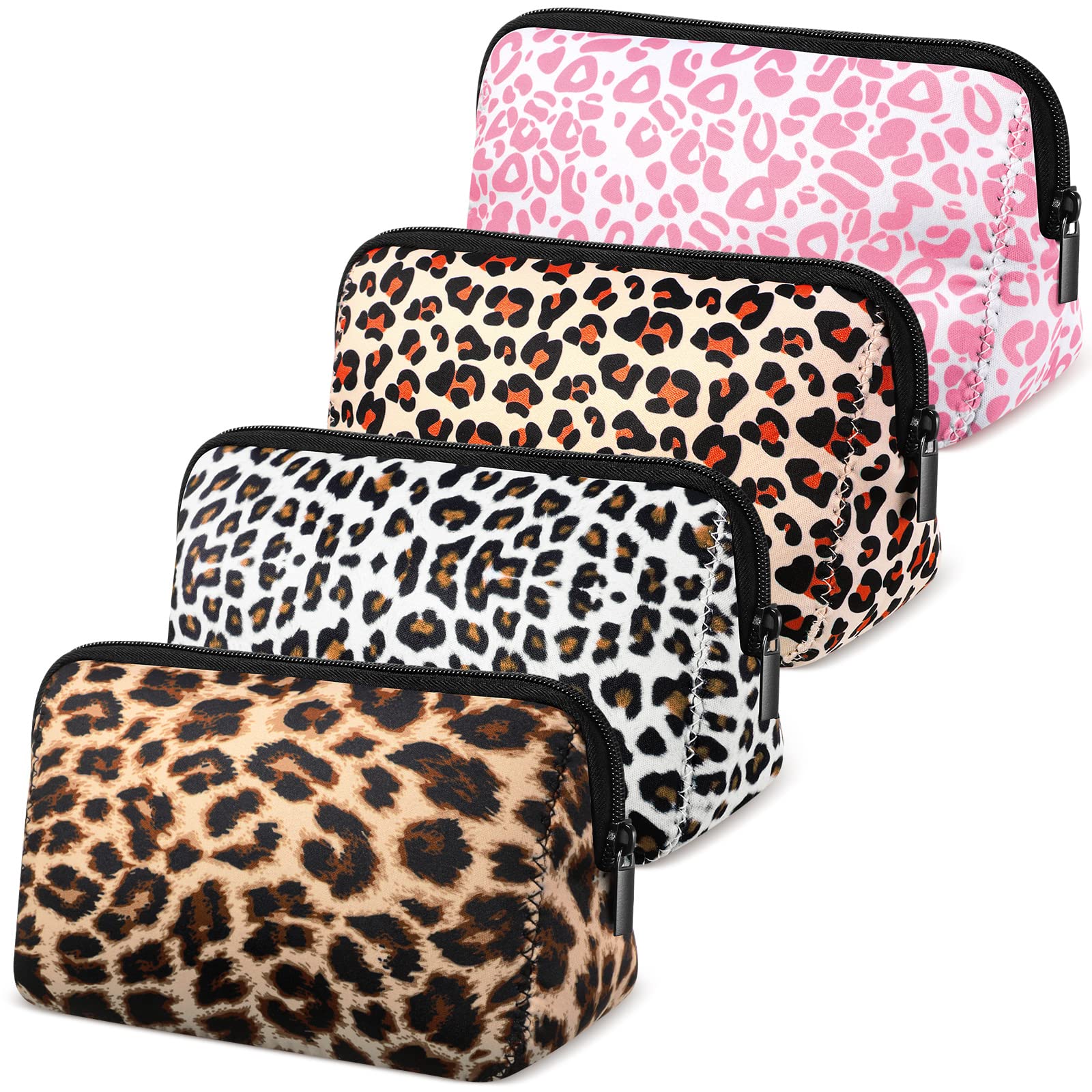 Sawysine 4-Piece Leopard Print Makeup Bag Set - Large Cheetah Cosmetic Organizer with Zipper, Travel Toiletry Pouch for Women & Girls | Perfect for Travel, Gym, and Daily Beauty Storage