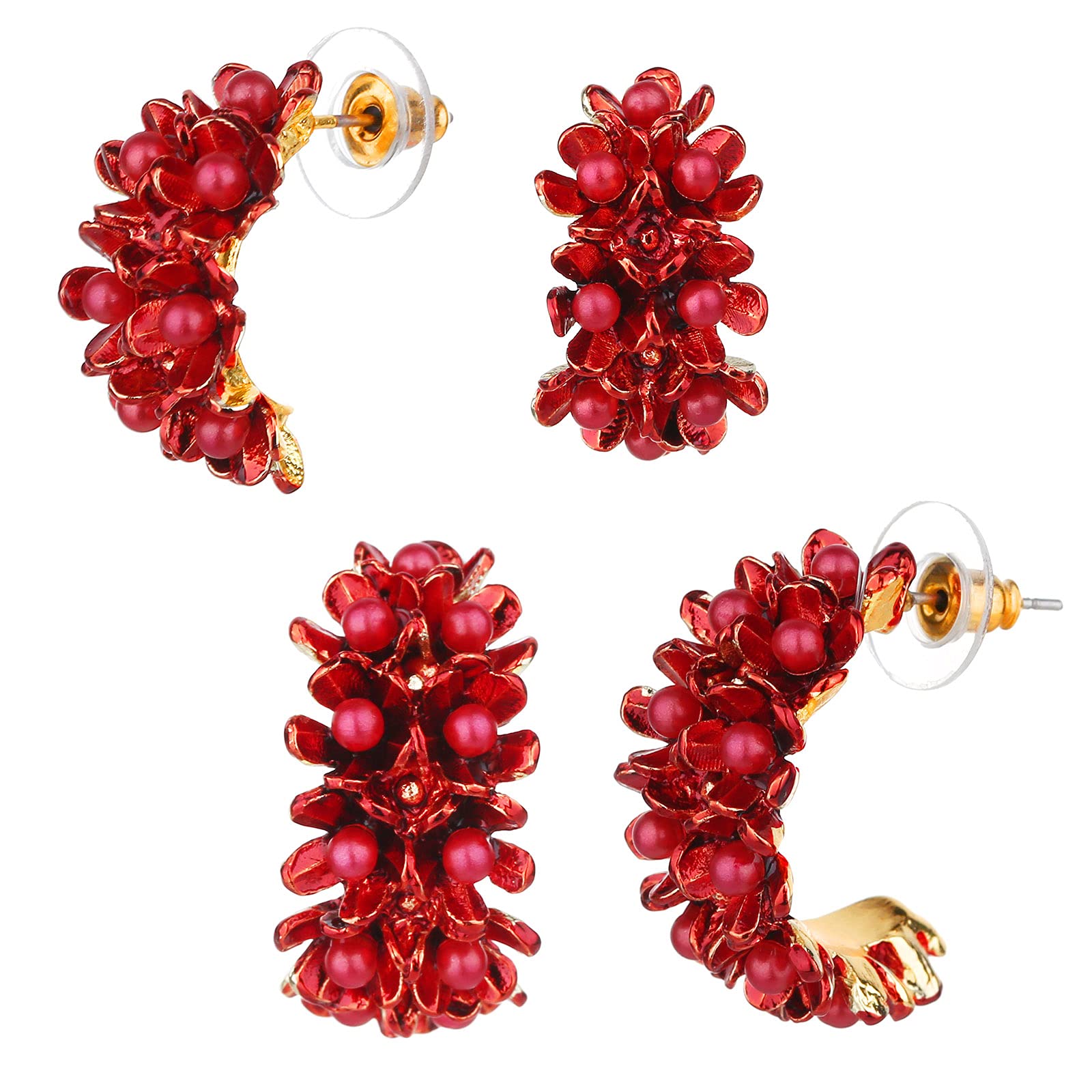 Bohemian Gold Plated Floral Hoop Earrings for Women - Lightweight Stylish Flower Blooming Hoops Jewelry | Perfect for Parties, Weddings & Everyday Wear