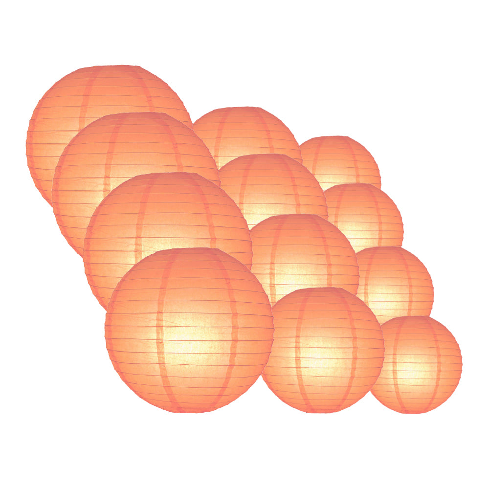 12-Piece Peach & Orange Coral Paper Lantern Set - Chinese Hanging Decorations for Weddings, Parties & Home (12/10/8 Inch) - Perfect for Asian-Themed Events, Birthday Celebrations and Festival Decor
