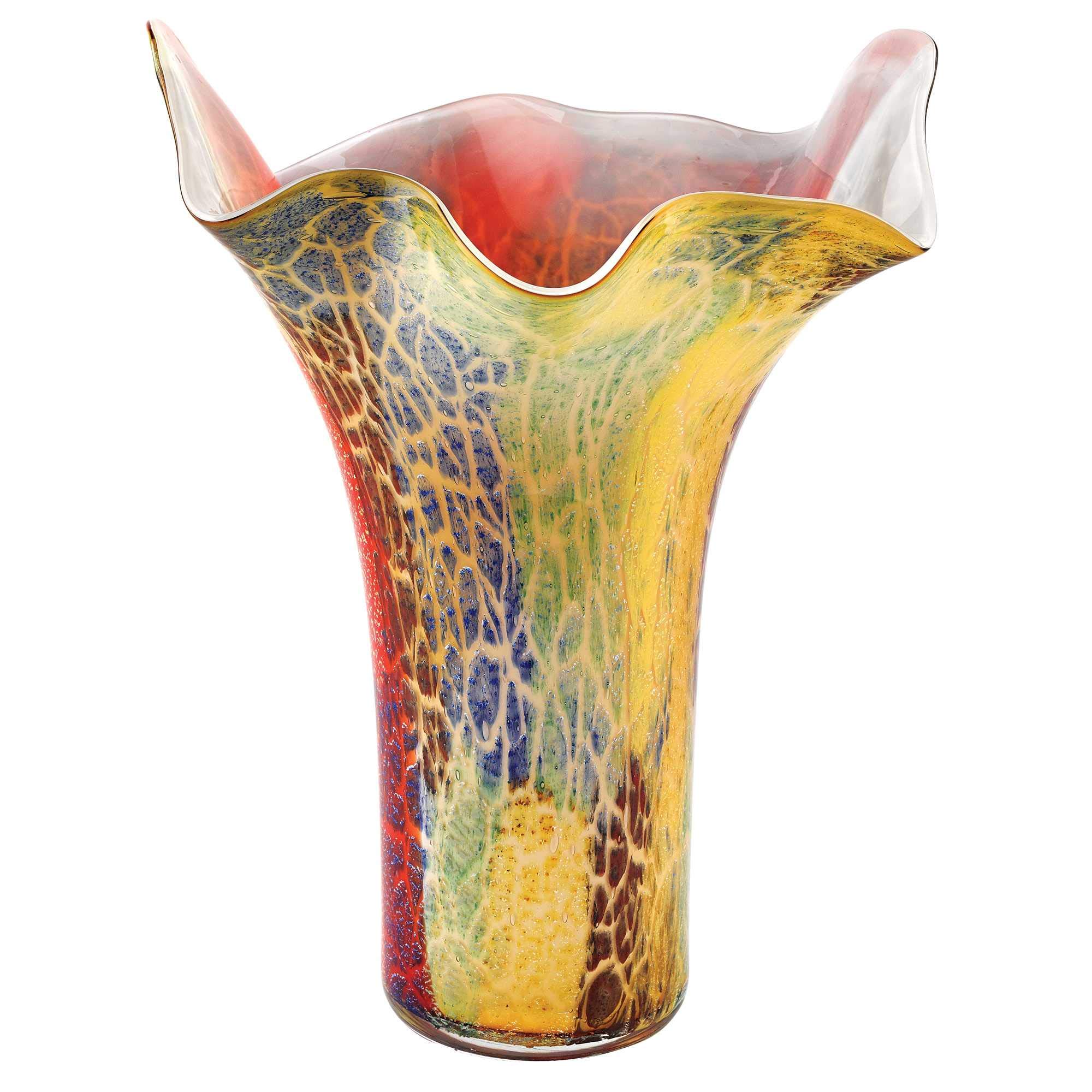 Handcrafted 17-Inch Multicolor Glass Napkin-Shaped Vase - Mouth-Blown Artisan Home Decor for Dining Table Centerpiece, Wedding Reception, or Luxury Gift