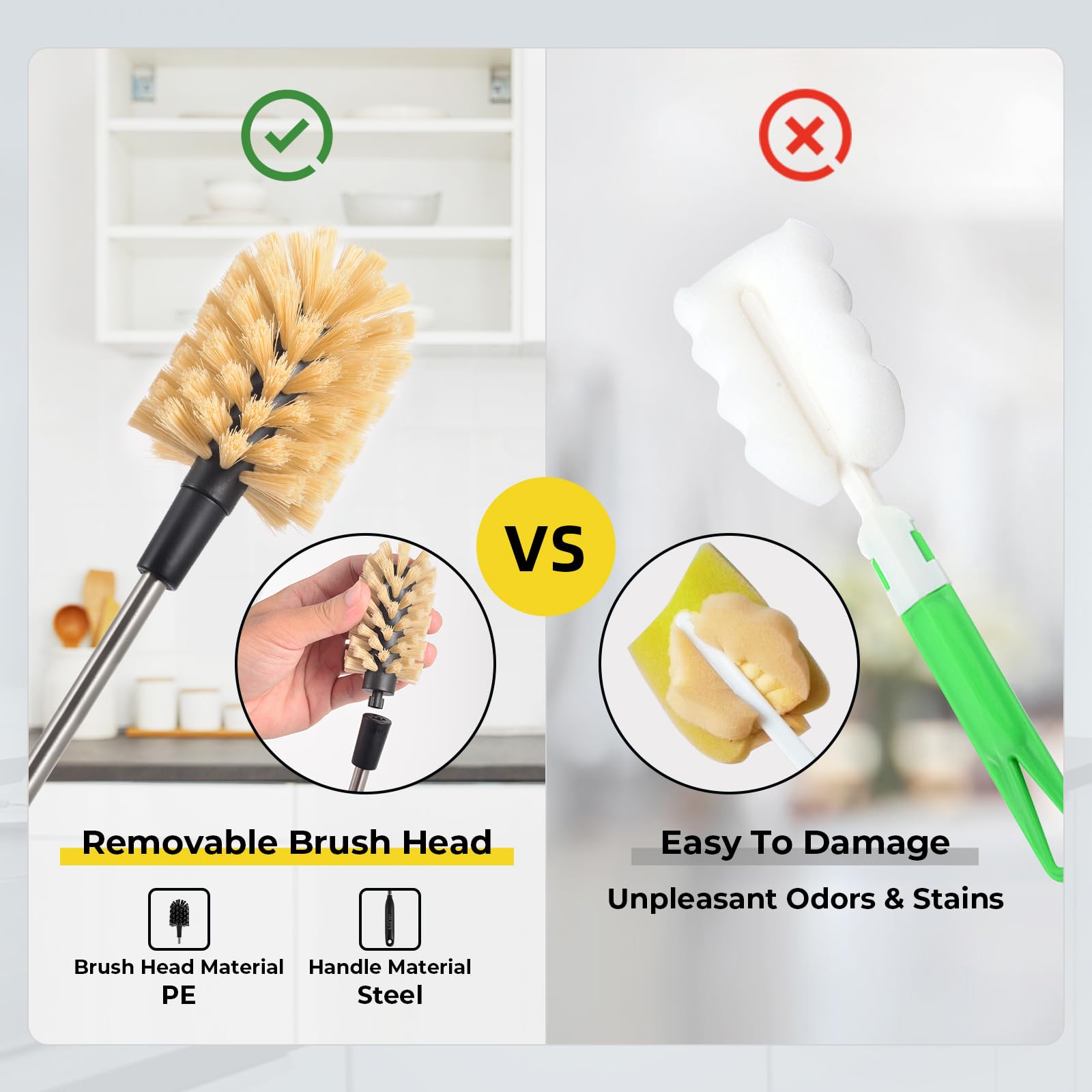 2-in-1 Water Bottle Brush with Detachable Head - Long 15