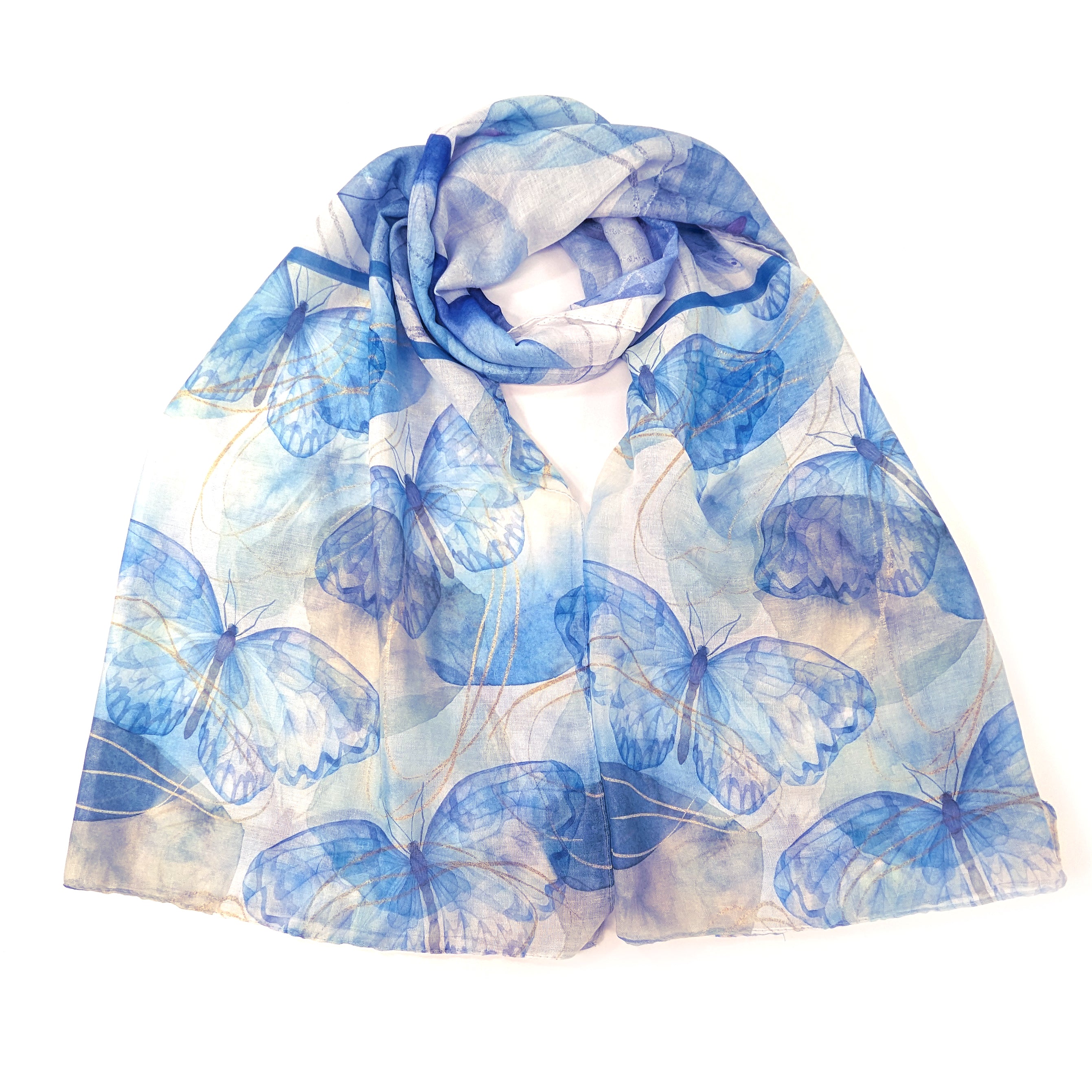 Sky Blue Watercolor Butterfly Scarf - 50x180cm Lightweight Fashion Accessory for Women, Perfect for Spring Outfits, Weddings & Special Occasions