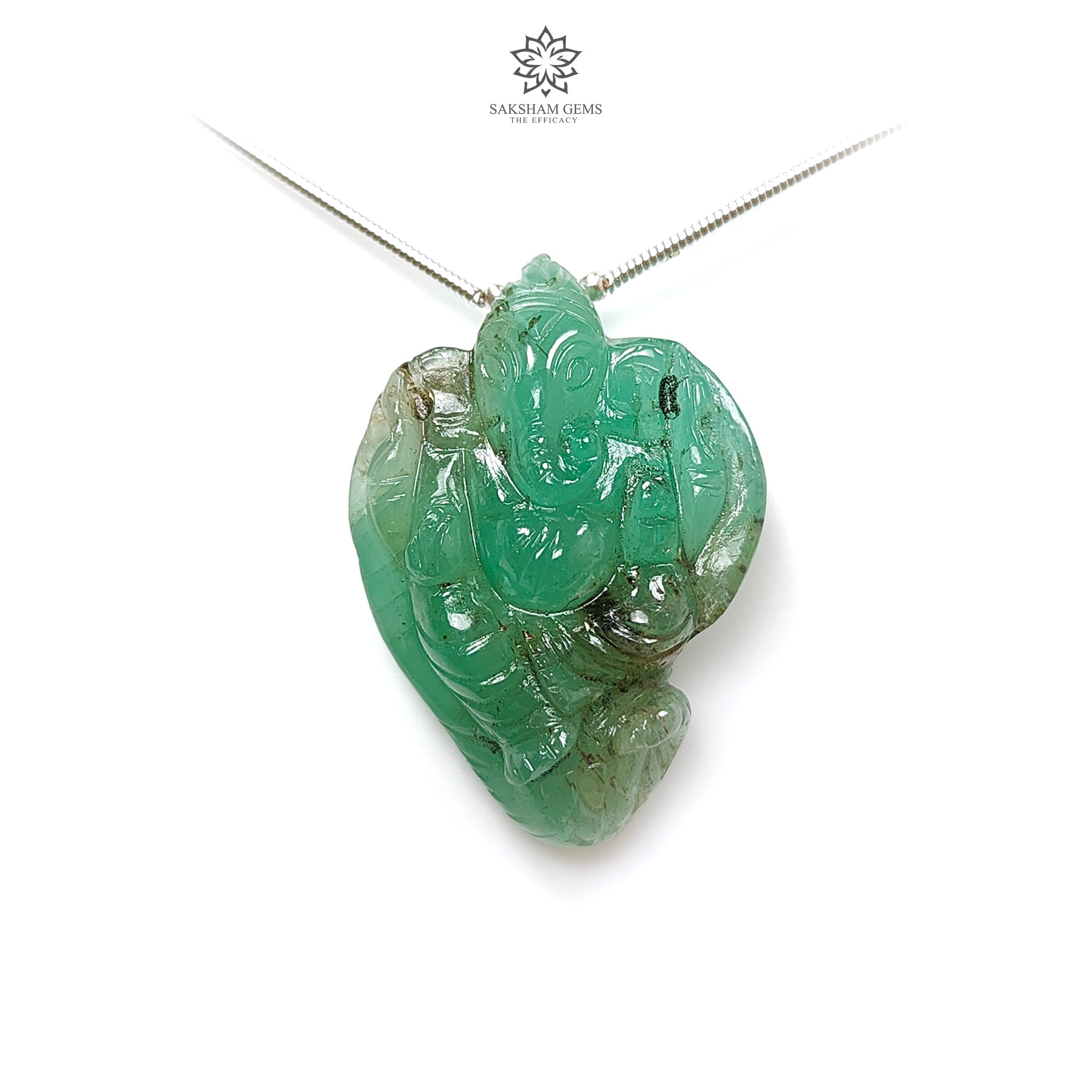Natural Green Emerald Gemstone Carving Loose Beads - 47.80cts Untreated May Birthstone, Lord Ganesha Idol Beads (33x23mm, 1pc) for Jewelry Making, Meditation & Spiritual Healing