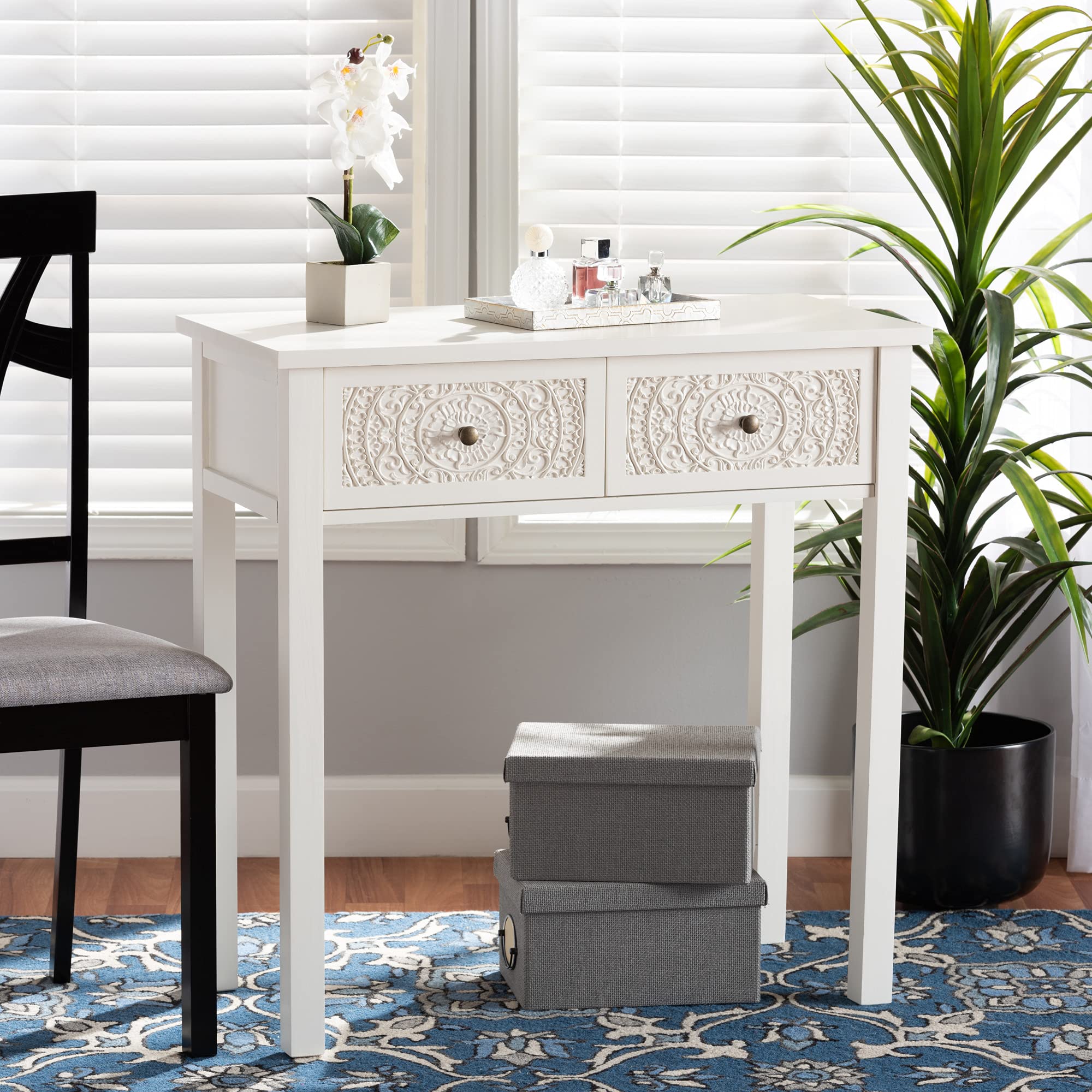 Baxton Studio Lambert Modern White Console Table - Entryway Sofa Table with Storage Shelf for Living Room, Hallway & Bedroom Decor