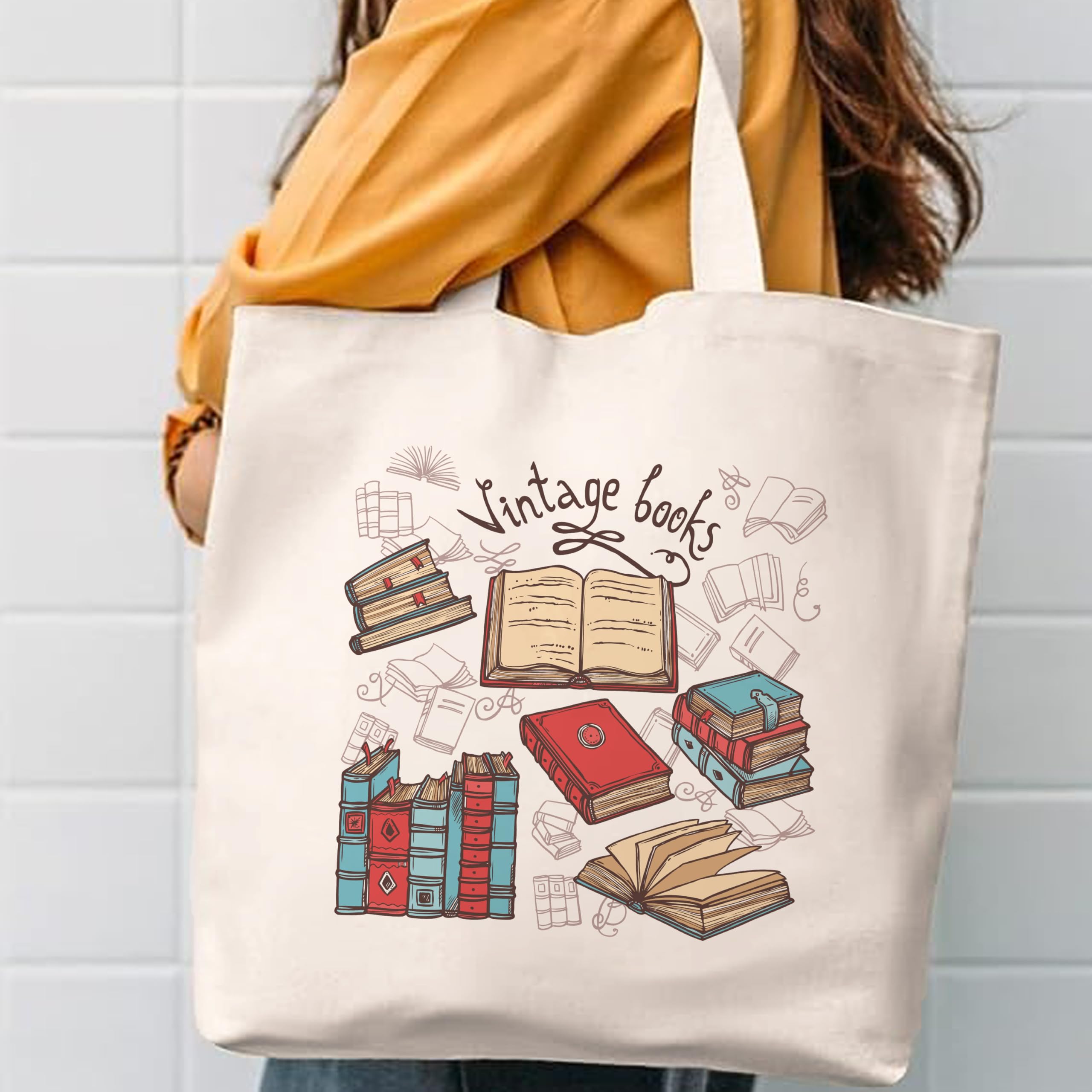 Darkbuck Canvas Tote Bag for Women & Men - Printed Aesthetic Shoulder Bag with Zipper Lock - White - Perfect for Work, Travel, Shopping & Daily Use