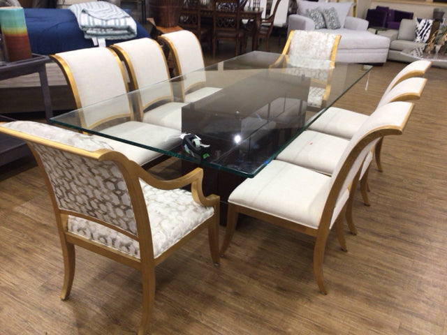 8-Piece Gold Framed Fabric Dining Chair Set - Elegant Upholstered Seating for Formal Dining Rooms & Wedding Receptions