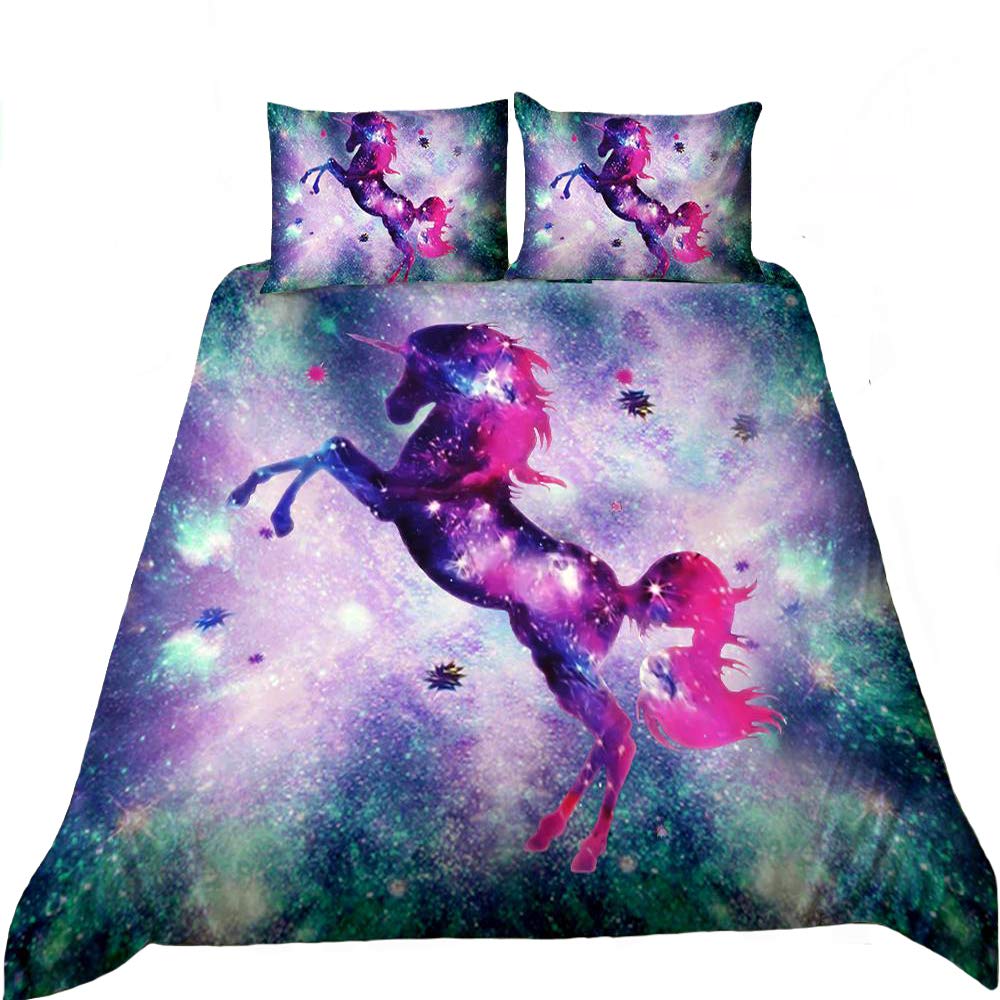 Suncloris 3D Bedding Duvet Cover Set - Cosmic Unicorn Fantasy Stars Galaxy Print (Twin Size) | Includes Duvet Cover & Pillowcases | Soft Microfiber Bedding for Kids & Teens | Perfect for Fantasy Themed Bedrooms & Gift Giving