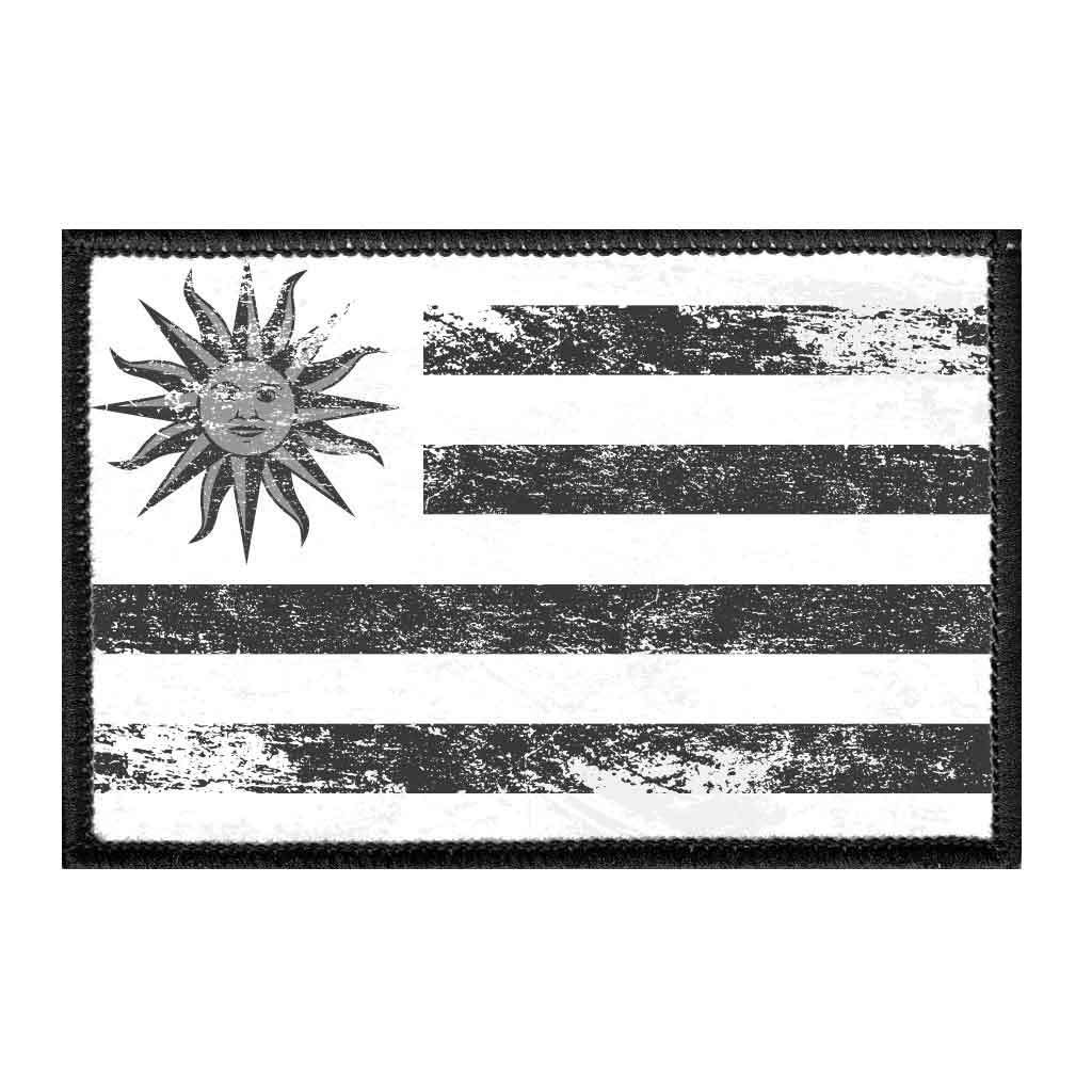 Vintage Distressed Uruguay Flag Patch - 2x3 Inch Black & White Hook and Loop Backing for Hats, Jackets, Vests & Denim | Perfect for DIY Crafts, Biker Gear & Patriotic Fashion