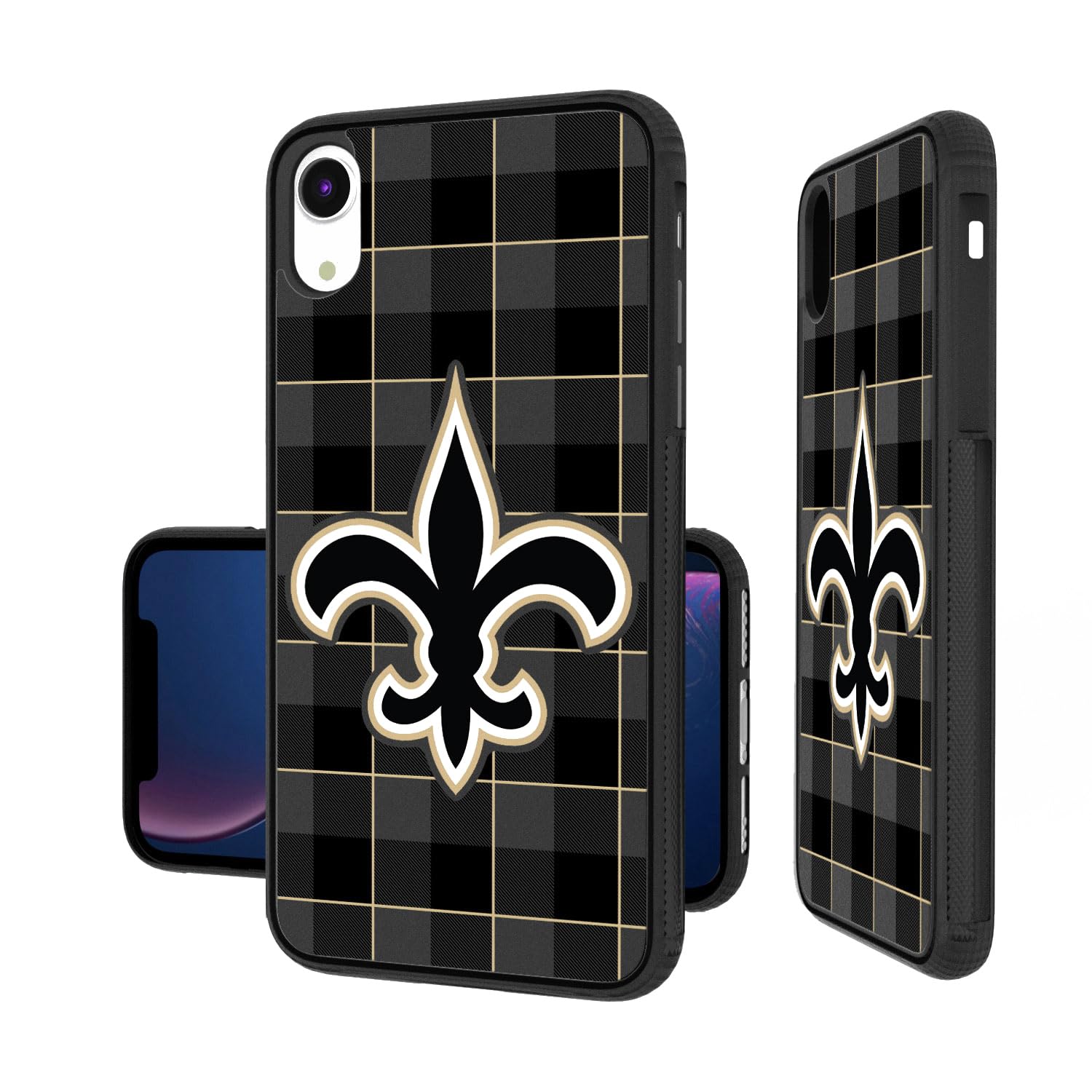 New Orleans Saints iPhone Plaid Design Bumper Case - Durable Protection for iPhone 14/13/12/11/X - Perfect for Football Games, Tailgating & Saints Fan Gifts
