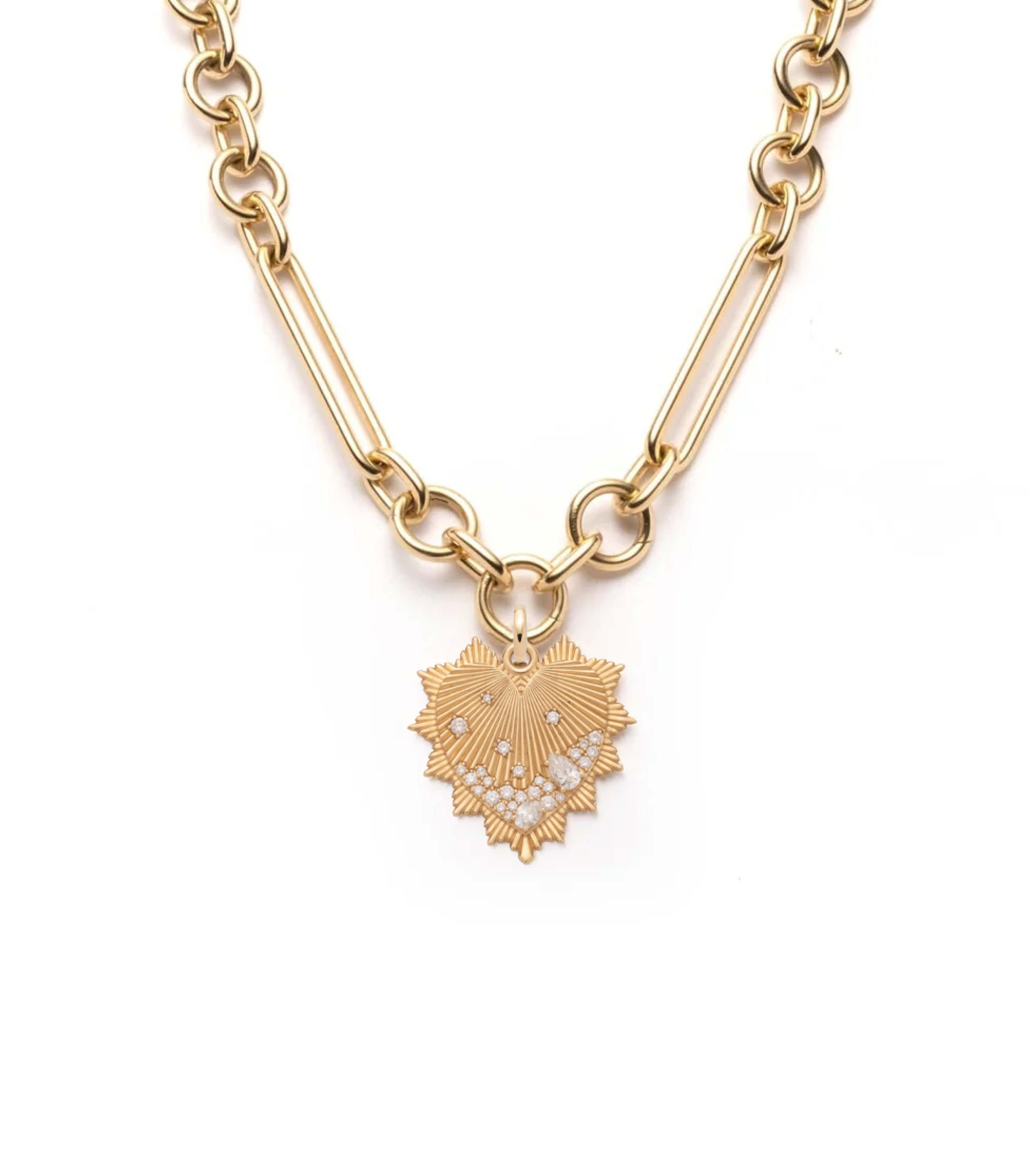 Heart Love Token Oversized Mixed Clip Necklace in 14K Yellow Gold with Genuine Diamond Accents - Perfect for Valentine's Day Gifts, Anniversary Presents & Romantic Occasions