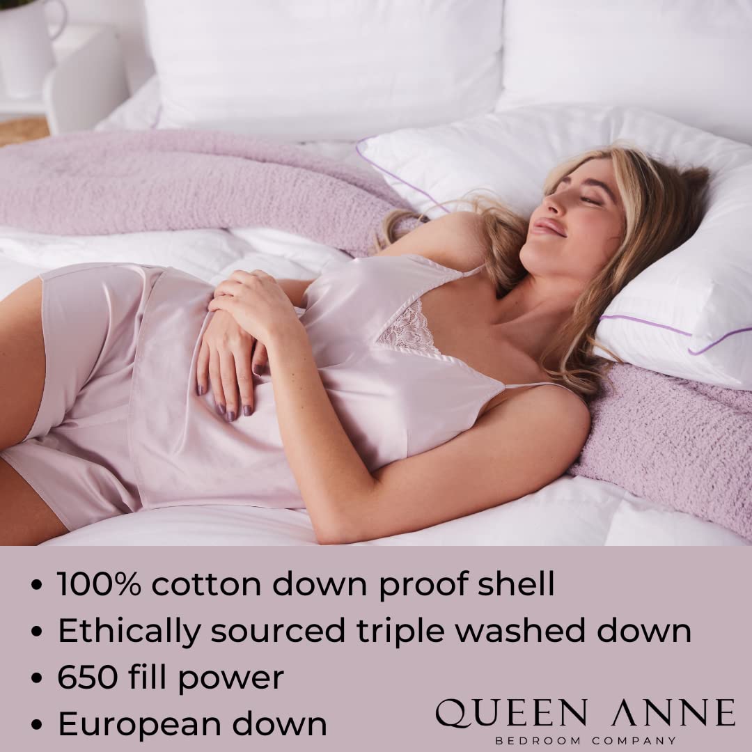 Premium Queen Anne Luxury 100% Down Pillow - Hypoallergenic European White Goose & Duck Down Blend - Cruelty-Free Hotel Quality Pillow - Made in USA (Standard Soft) - Perfect for Side Sleepers & Luxury Bedrooms