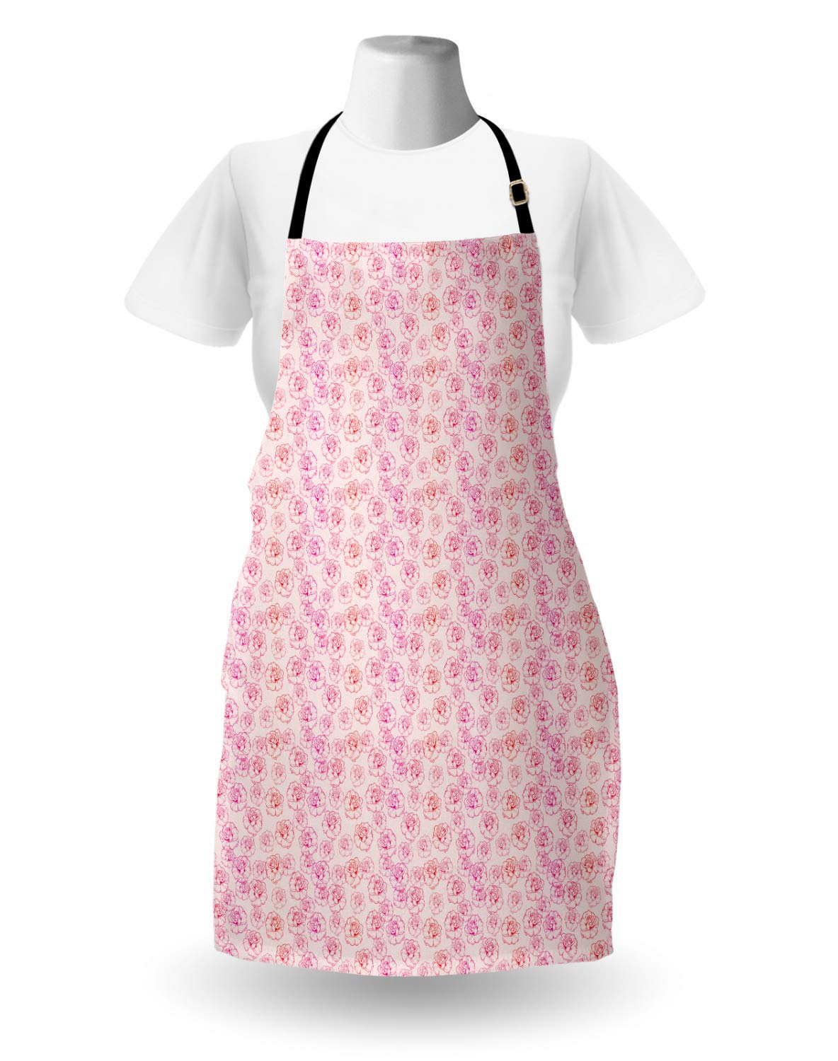 Ambesonne Romantic Rose Apron - Unisex Kitchen Bib for Cooking & Gardening - Pale Pink