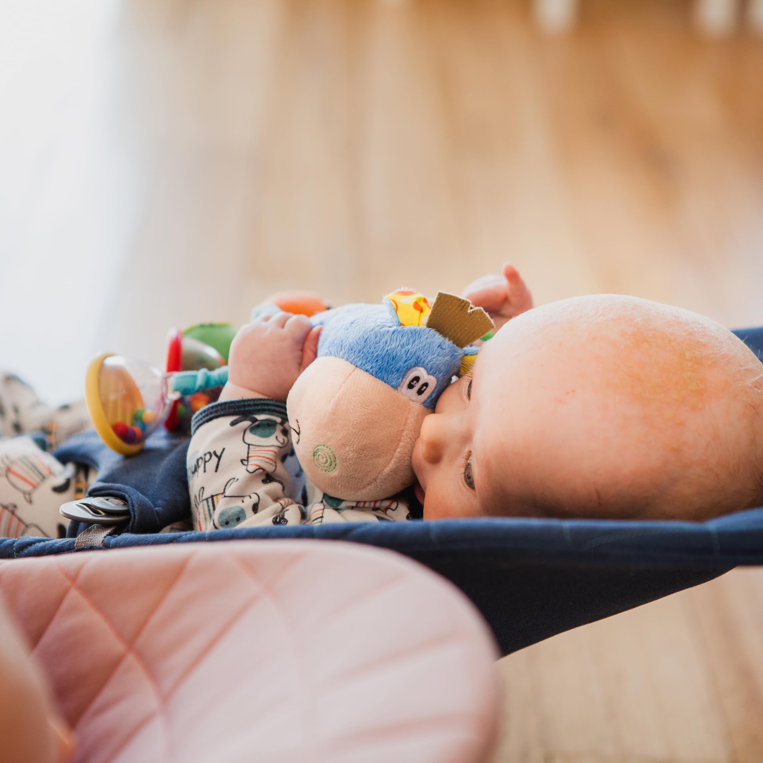 Playgro Soft Baby Developmental Toys for 3-12 Months - Non-Toxic Plush Rattle & Teething Toy for Newborns & Infants - Sensory Activity Gift (Blue Clip Clop) - Perfect for Tummy Time, Stroller & Crib Play