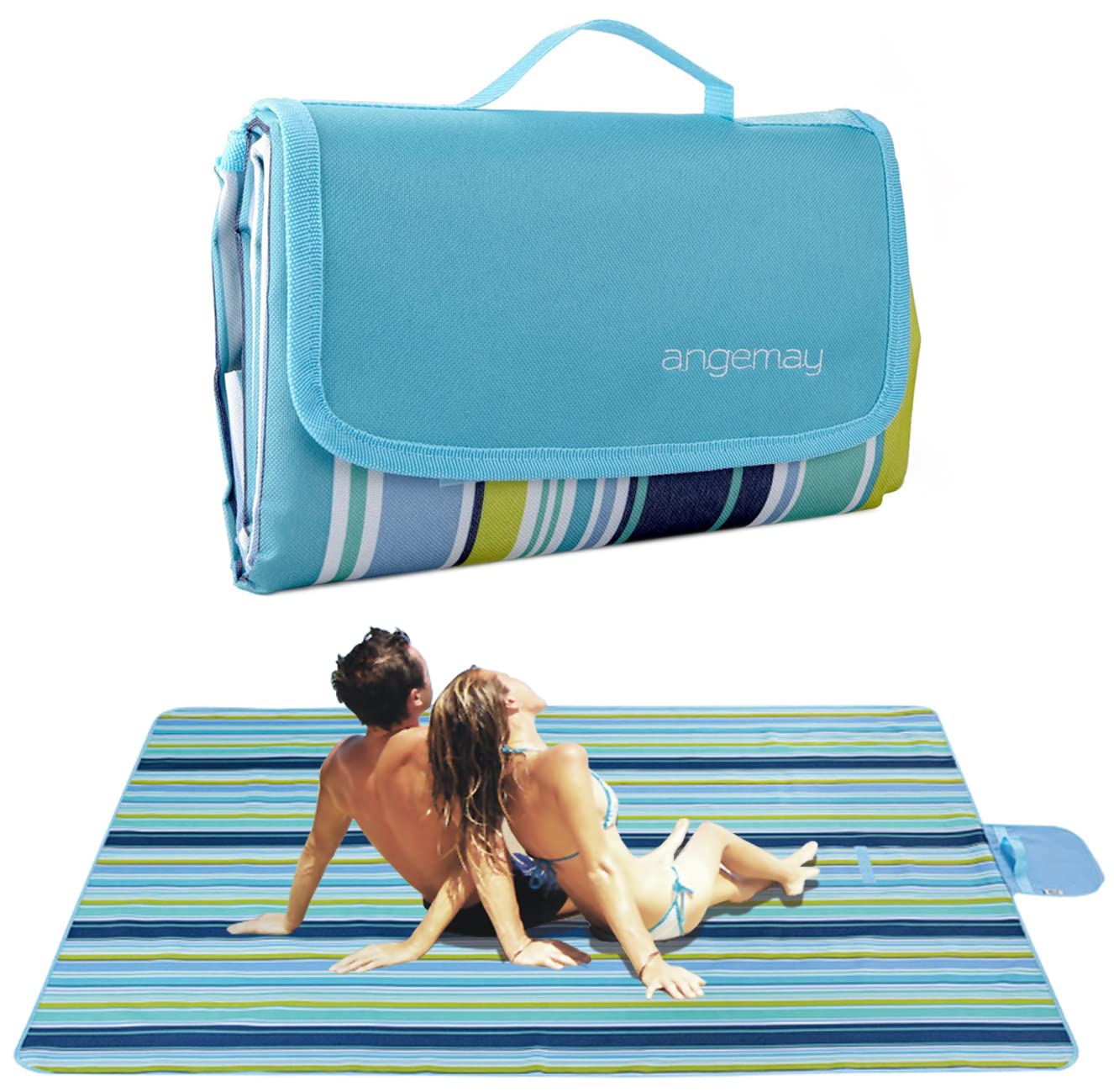 Angemay Extra Large Waterproof & Sand Proof Outdoor Picnic Blanket - Portable Beach Mat for Camping, Hiking, Beach, Park & Music Festivals | Perfect for Picnics, BBQs, Travel & Outdoor Adventures