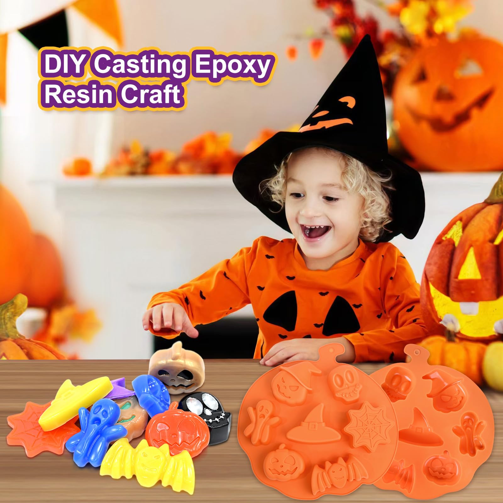 (2 Pack) Halloween Silicone Molds - Pumpkin, Bat, Skull & Ghost Shapes for DIY Soap, Candle, Chocolate, Jelly & Fondant - Non-Stick Baking Molds for Spooky Treats & Party Decorations