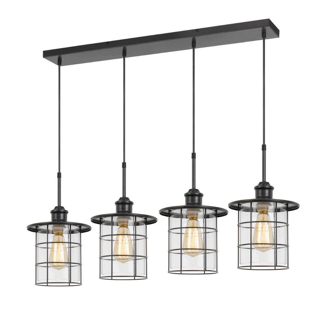 Cal Lighting 60W X 4 Silverton Modern Metal and Glass Pendant Light Fixture - Perfect for Kitchen Island, Dining Room, and Living Room Lighting