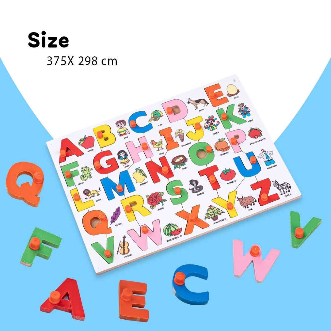 Baybee Wooden Alphabet Puzzle - Educational ABC Learning Toy for Kids Ages 3+ | Montessori Letter Recognition Game with Pictures | Perfect for Preschool Learning, Homeschooling & Birthday Gifts for Boys & Girls