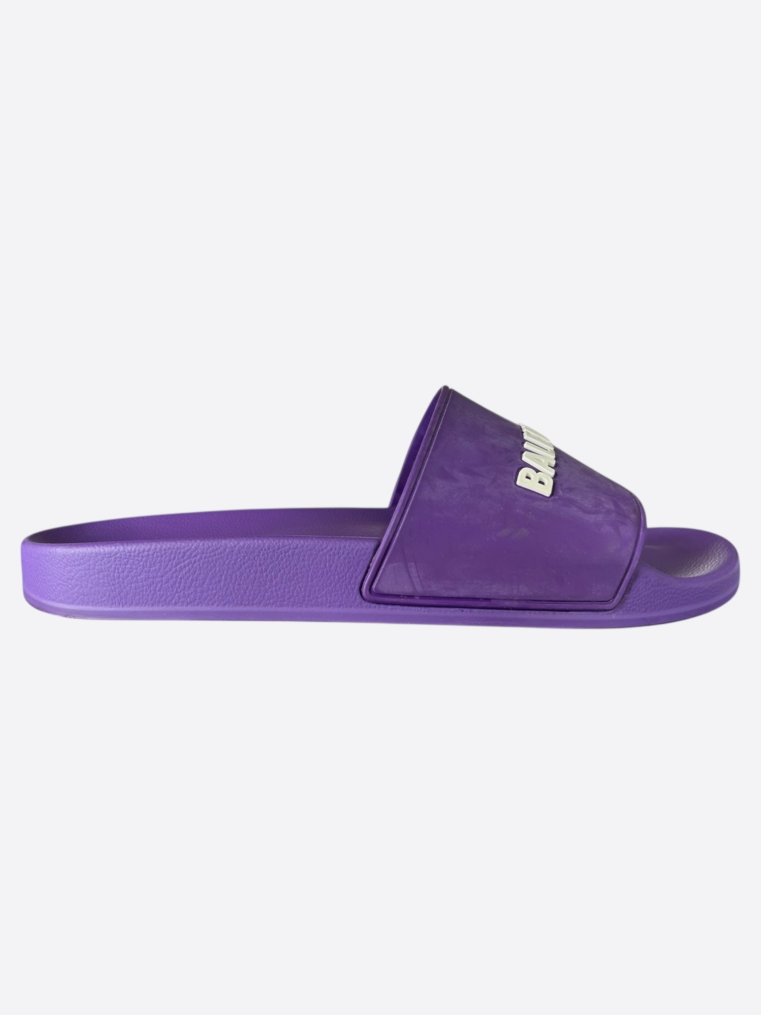 Balenciaga Purple & White Logo Slides for Men & Women - Comfortable Luxury Slides for Casual Wear, Beach, Pool & Home Use