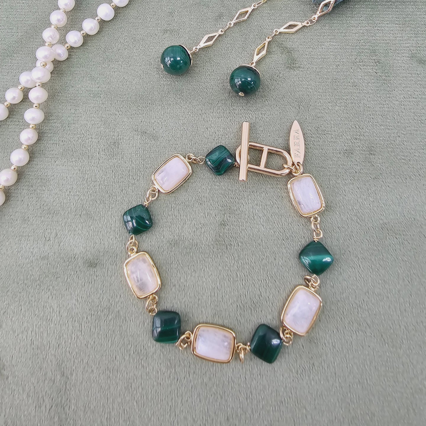 Moonstone & Malachite Gemstone Bracelet NB012 - Healing Crystal Jewelry for Women, Spiritual Energy & Chakra Balance - Perfect for Meditation, Yoga & Daily Wear