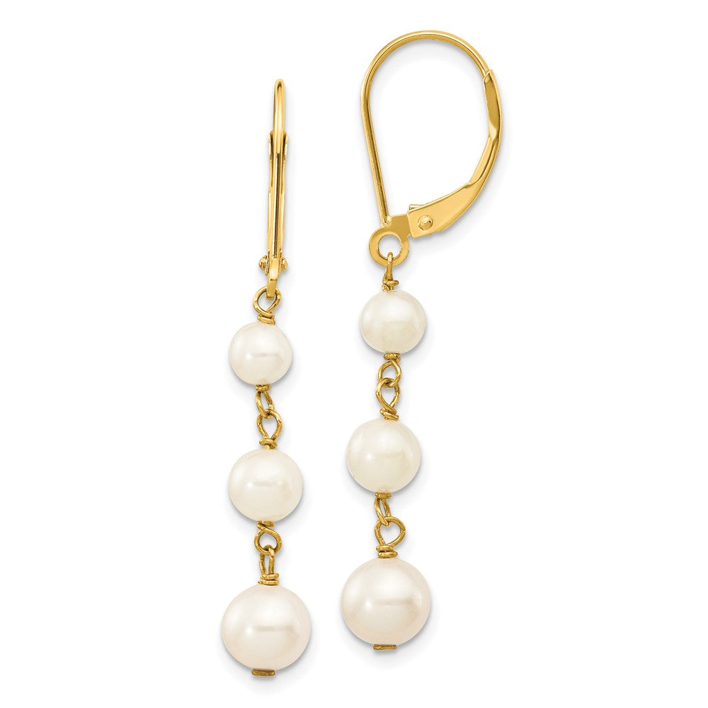 14K Gold 4-6mm Semi-Round Freshwater Cultured Pearl Graduated Leverback Earrings XF569 - Elegant Jewelry for Weddings, Parties & Special Occasions