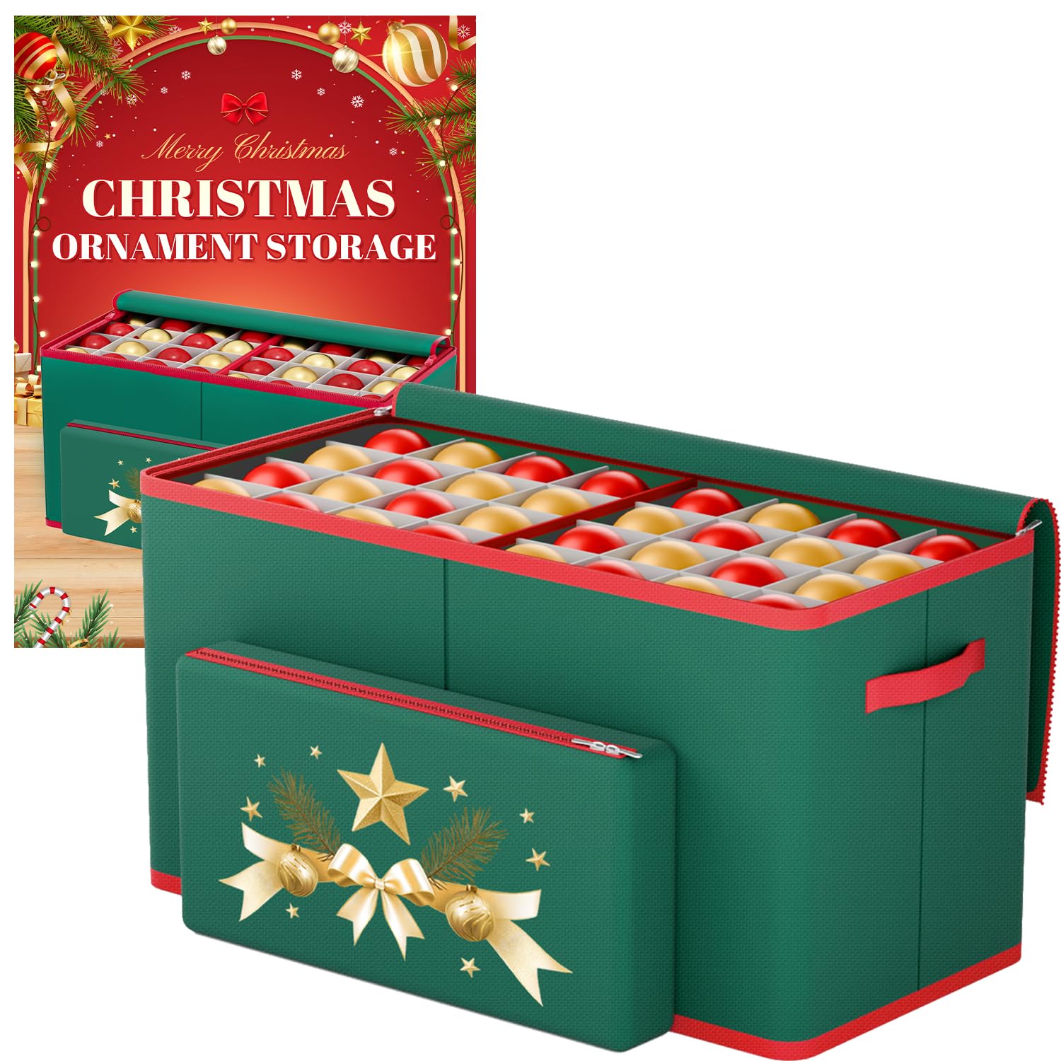 128-3'' Christmas Ornament Storage Box with Dividers - Holiday Decor Organizer for Xmas Tree Ornaments | Perfect for Seasonal Decoration Storage & Home Organization