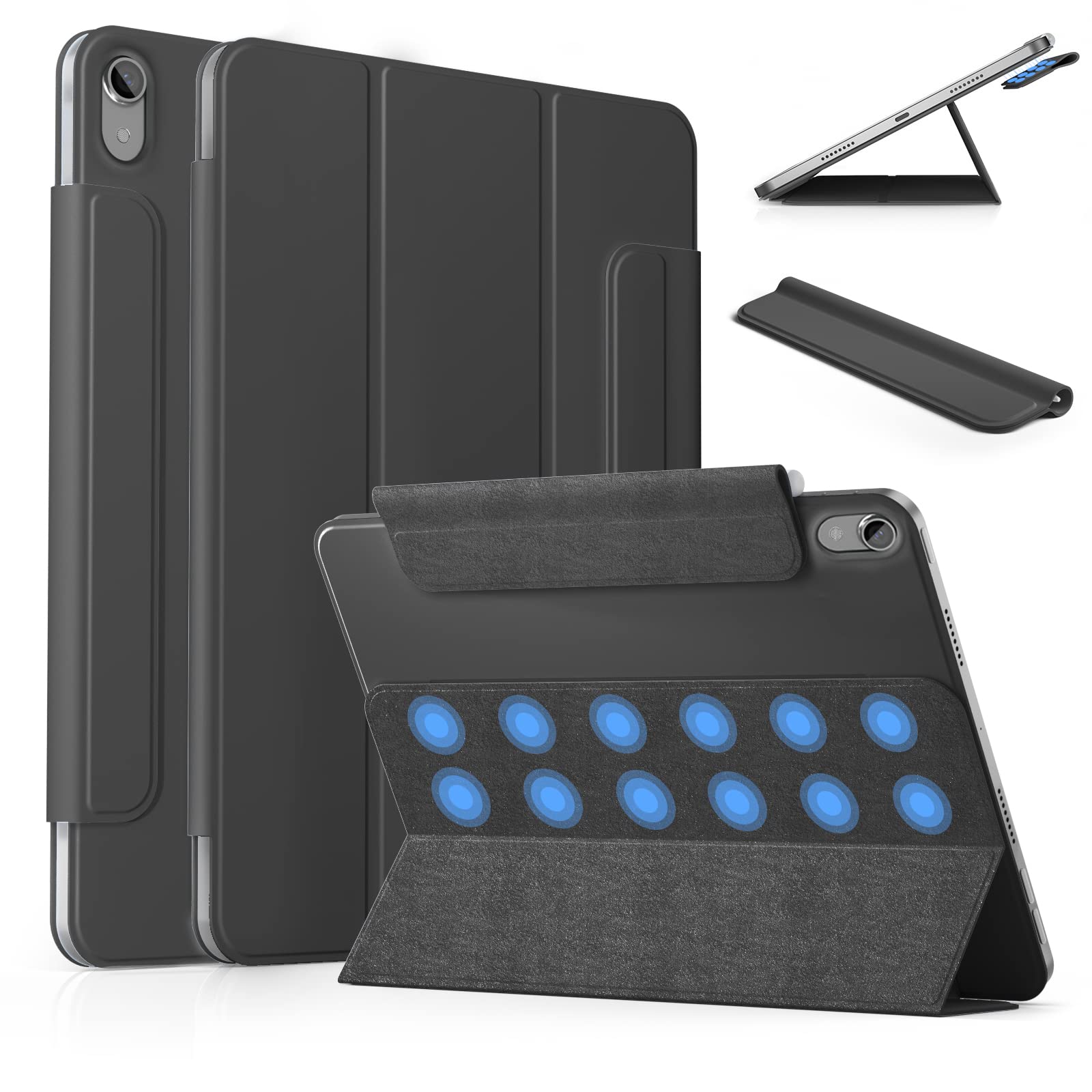 KenKe Magnetic Case for iPad Air 5th/4th Generation (2022/2020) - Detachable Cover with Apple Pencil Charging, Auto Wake/Sleep & Strong Magnets | Protective 10.9 Inch iPad Air Case in Black | Perfect for Work, School & Travel