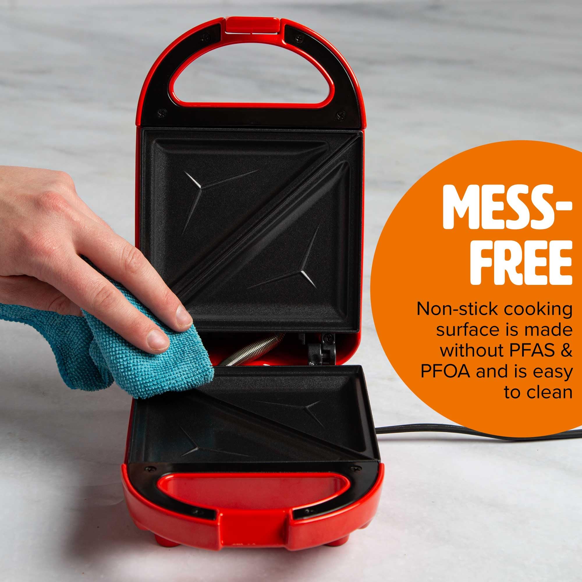Mini Sandwich Maker 600W - Compact Panini Press for Grilled Cheese, Desserts & Quick Meals | Non-Stick Easy Clean | Perfect for Breakfast, Lunch & Snacks | Red