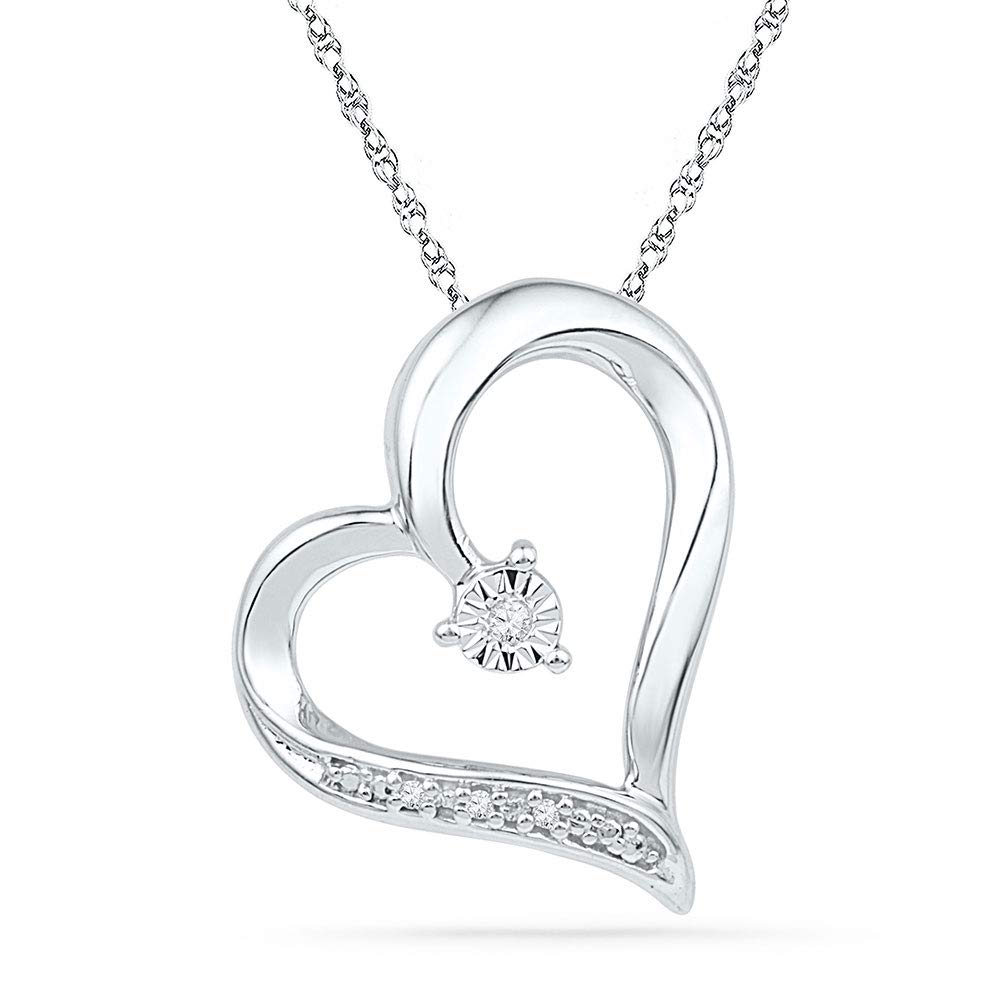 10K White Gold Women's Round Diamond Heart Pendant Necklace - 0.01 CTTW Genuine Diamond Jewelry Gift for Her - Perfect for Valentine's Day, Anniversary & Special Occasions