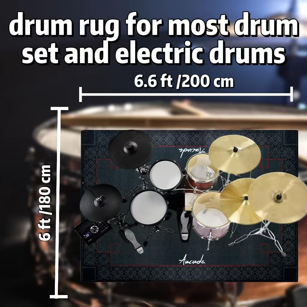 Aucuda 6x6.6ft Large Metal Drum Rug - Non-Slip Woven Fabric Drum Mat for Electric Drum Set - Perfect for Home Studio, Apartment & Outdoor Use - Soundproof & Crease-Free Drum Accessory