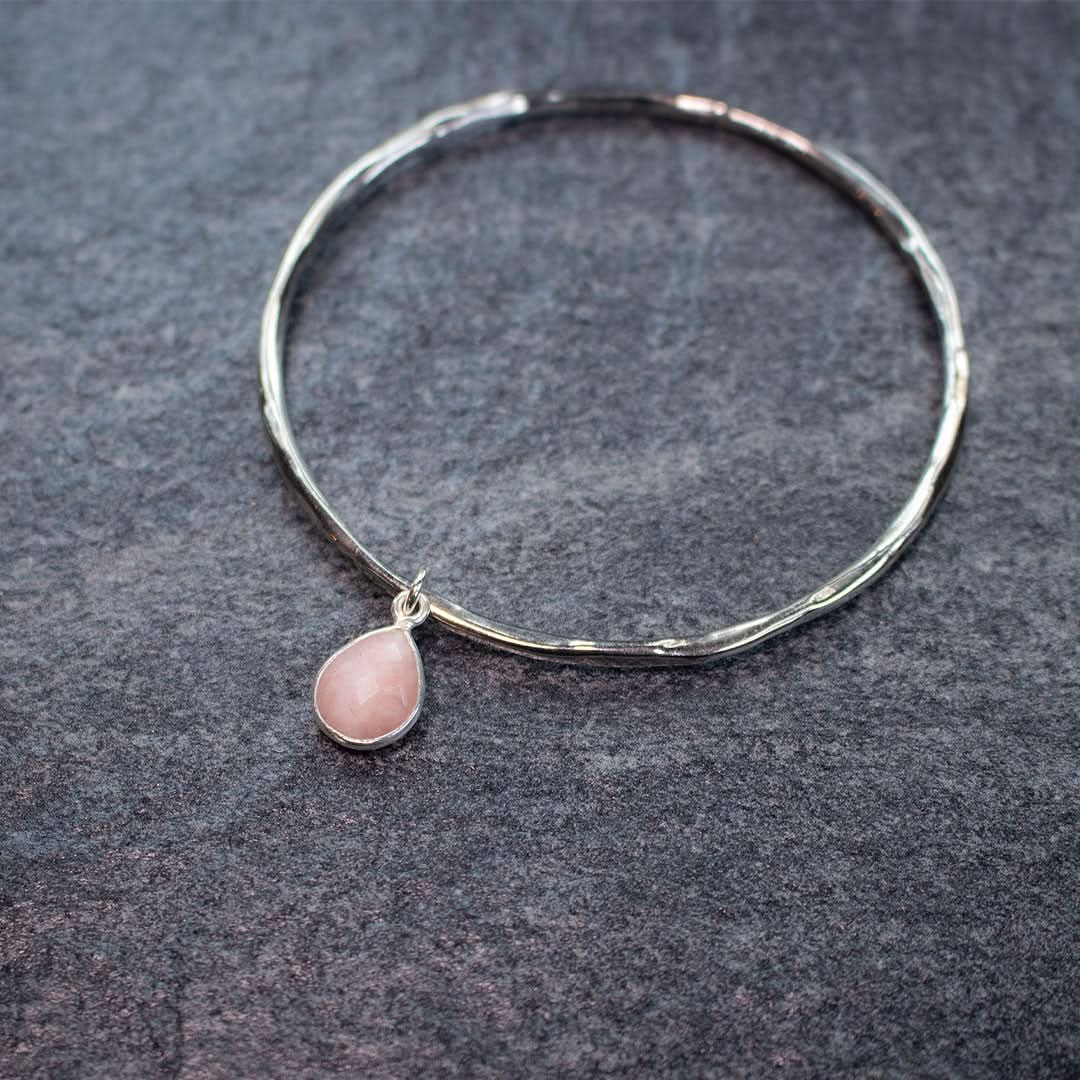 Pink Opal Charm Bangle Sterling Silver Bracelet | October Birthstone Jewelry for Women | Perfect Gift for Birthday, Anniversary & Special Occasions