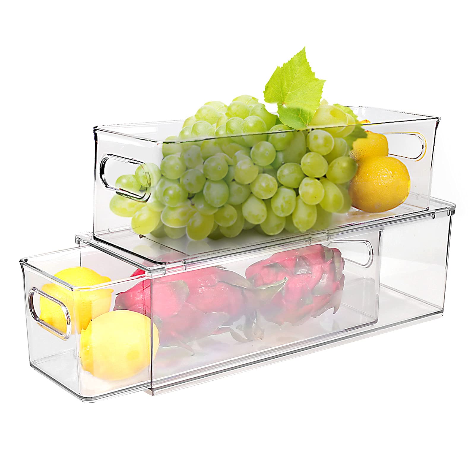 Clear Plastic Refrigerator Organizer Bins with Pull-Out Drawers & Handles - 2 Pack Small Fridge Storage Containers for Kitchen Pantry Organization | Perfect for Fruits, Vegetables, Snacks & Meal Prep