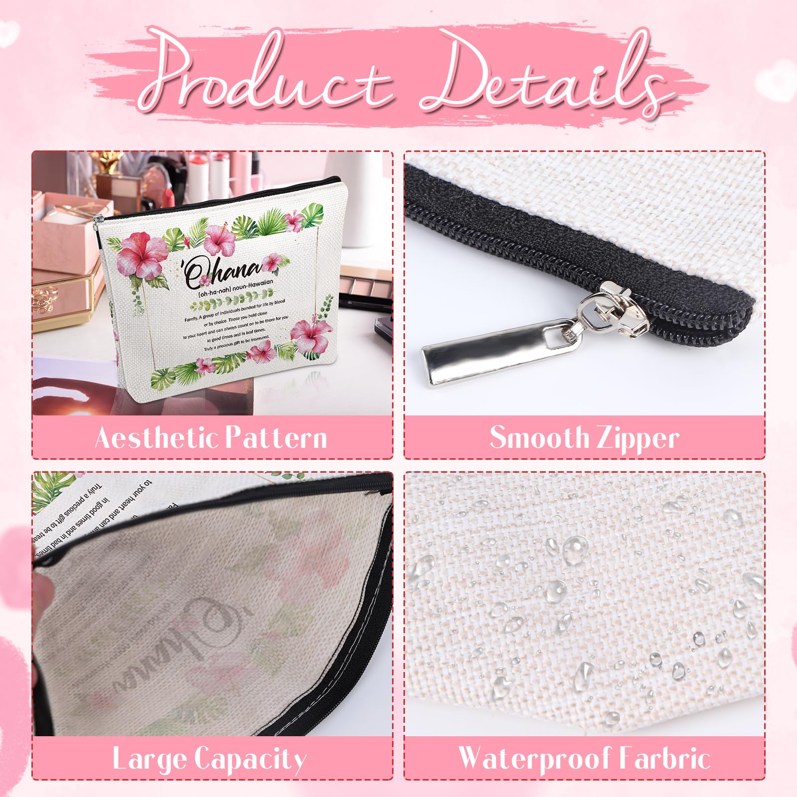 Hawaiian Aloha Makeup Bag with Zipper - Tropical Floral Cosmetic Pouch for Women | Perfect Gift for Mother, Sister, Aunt | Birthday, Christmas, Appreciation Present | Use for Travel, Beach, Daily Makeup Storage