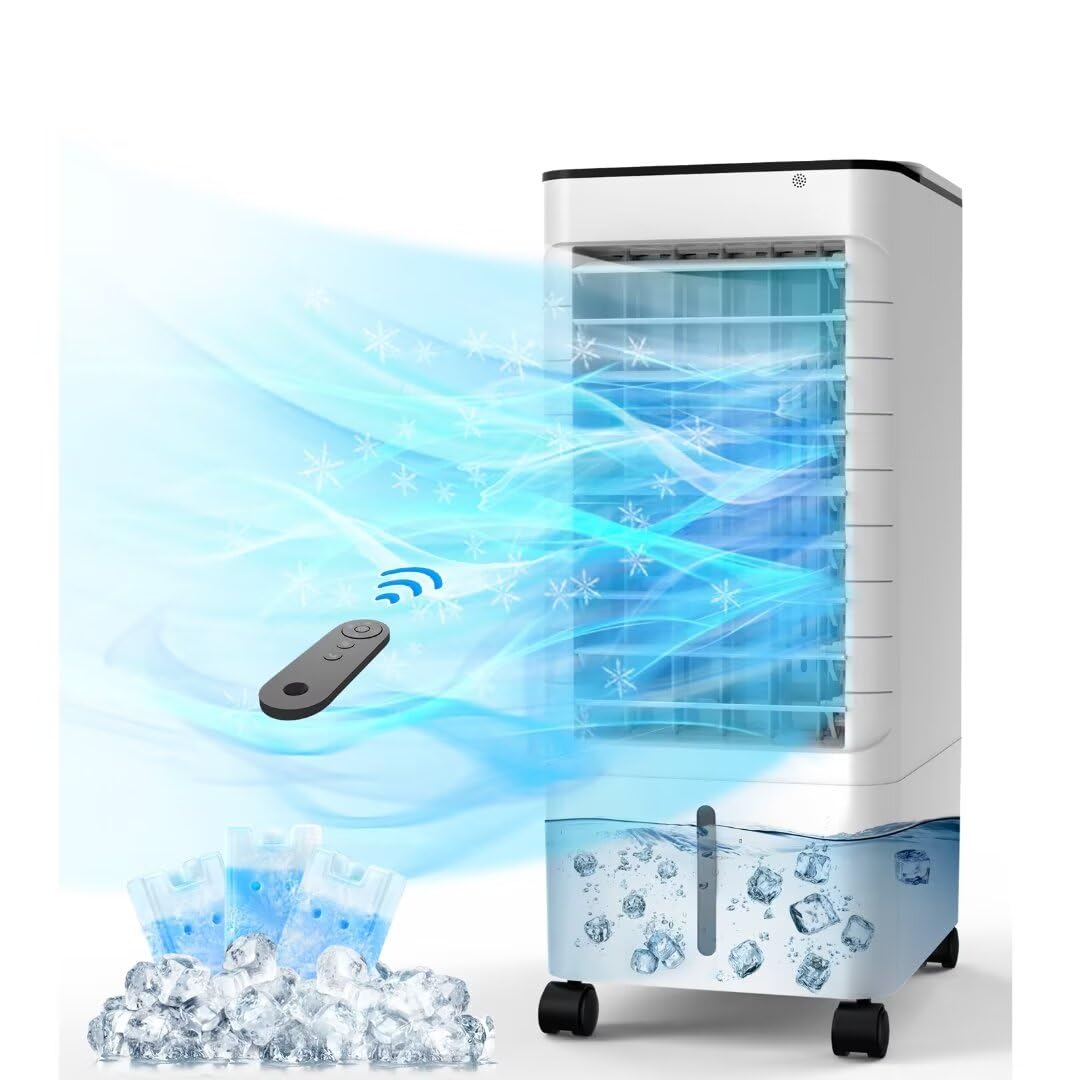 Portable Air Conditioner Without Window - 3-in-1 Ductless Evaporative Cooler with Remote Control, 12H Timer & 1.16 Gallon Water Tank, 3 Speed Modes & Oscillation - Quiet AC Unit for Bedroom, Home Office, Living Room & Small Spaces