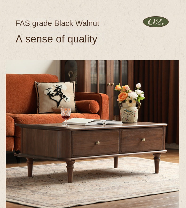 Solid Black Walnut Coffee Table & TV Stand Set - American Retro Style Living Room Furniture for Home Decor