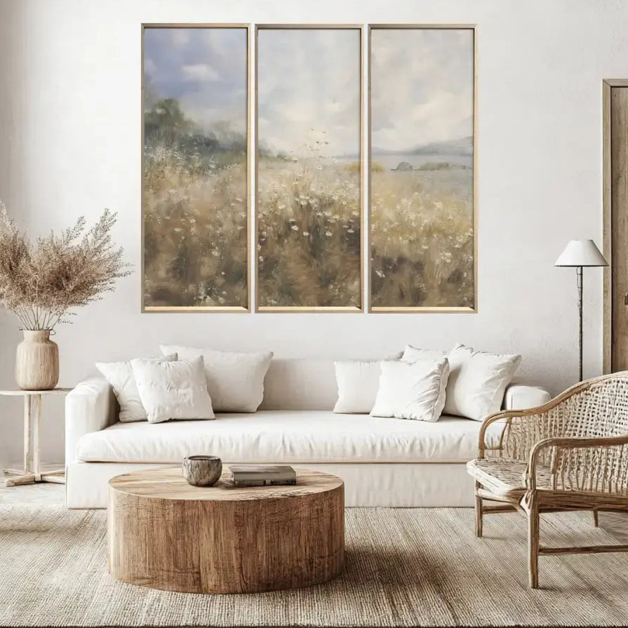 Field of Flowers Framed Wall Art Set - Floral Canvas Prints for Home Decor, Living Room, Bedroom & Office
