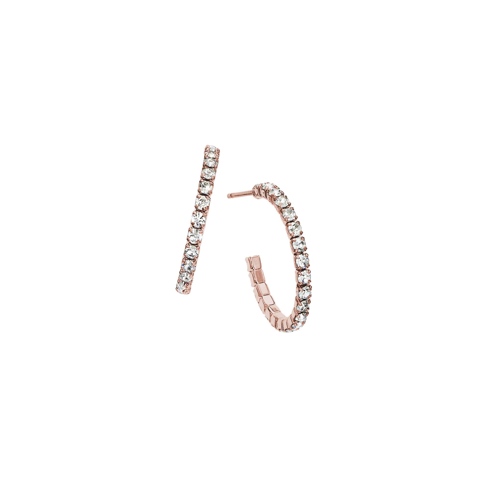14K Rose Gold Plated J Hoop Earrings with White Crystals - Elegant Women's Fashion Jewelry for Party, Wedding & Daily Wear